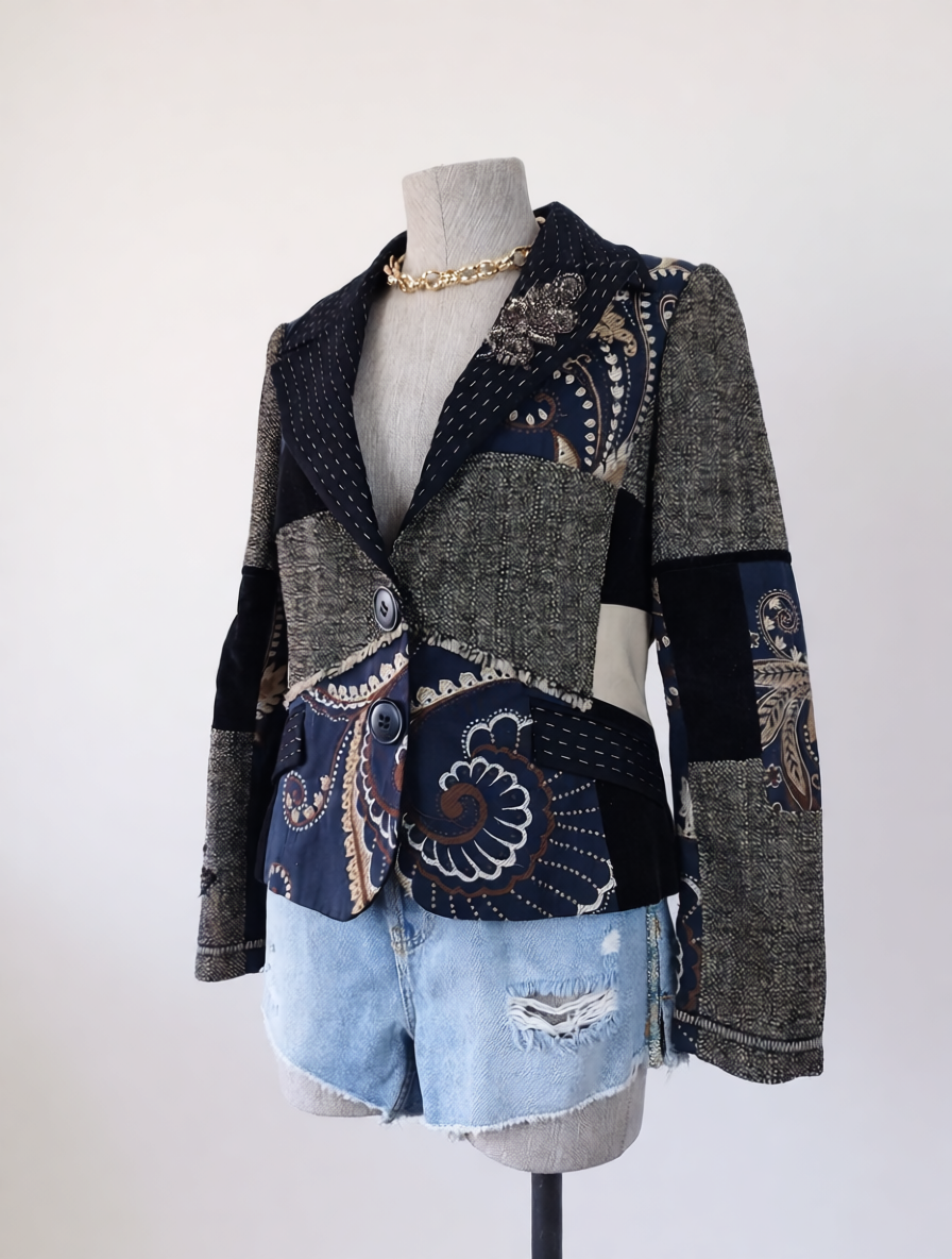 Blazer bohème vintage patchwork brodé