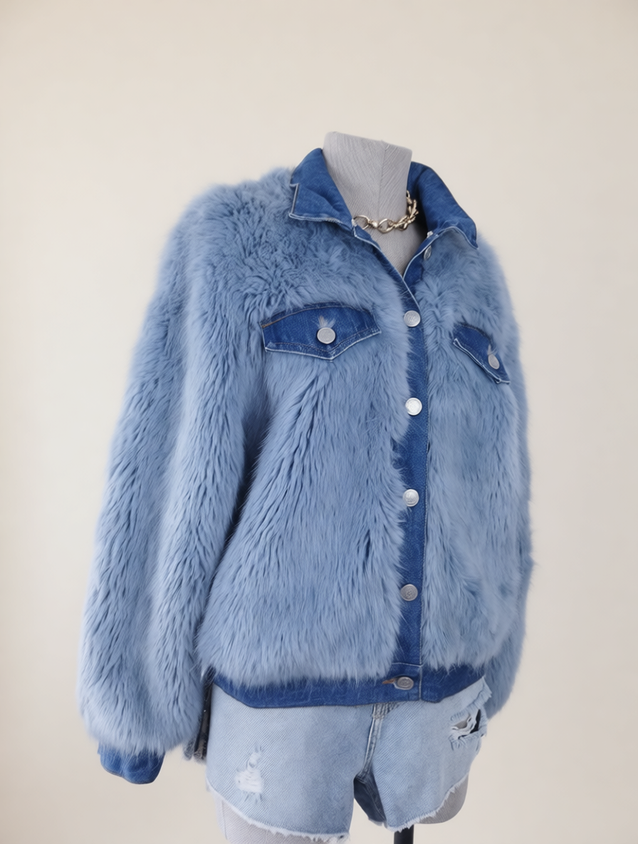 Veste en jean ZARA Y2K à effet fausse fourrure