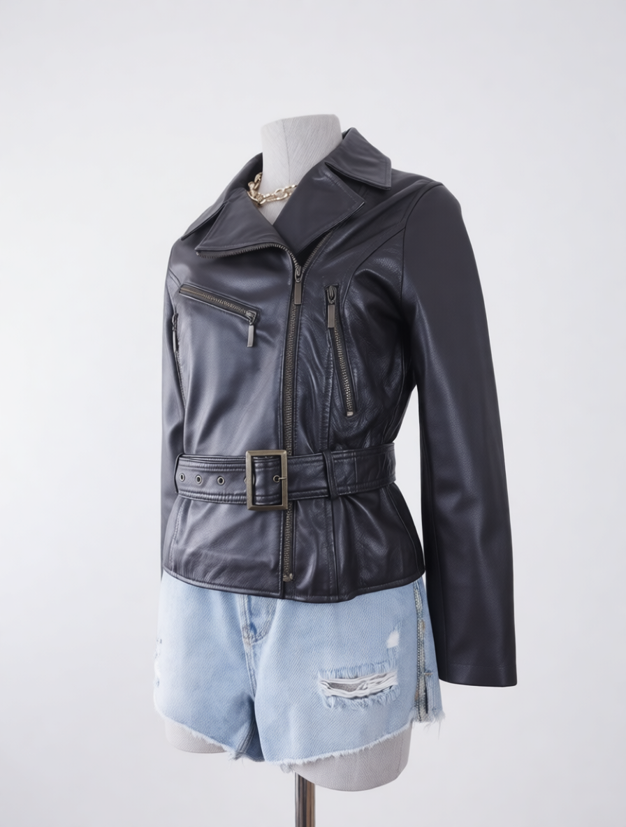 Veste de motard vintage en cuir véritable des années 90