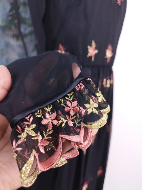 Black embroidered maxi dress — Vintage 80s 90s high neck gala