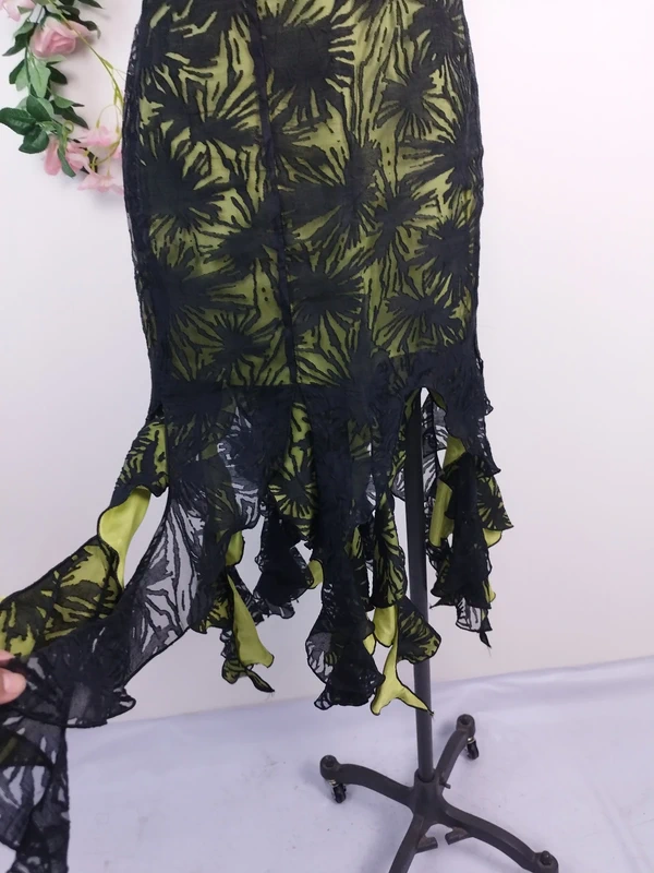 Olive green Y2K halter dress — Vintage 2000s sheer tulle cocktail