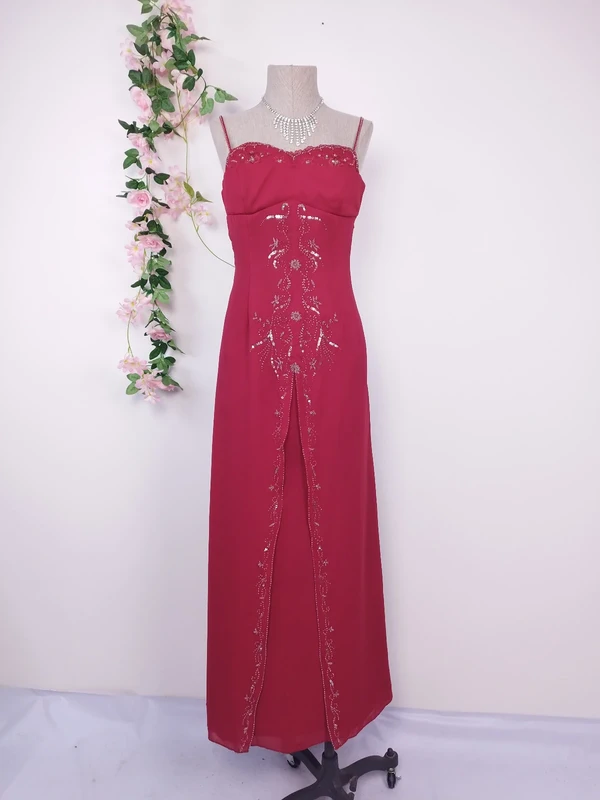 Red beaded Y2K maxi dress — Vintage 2000s bustier gala graduation