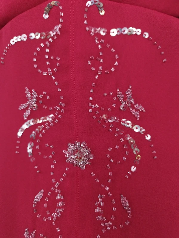 Red beaded Y2K maxi dress — Vintage 2000s bustier gala graduation