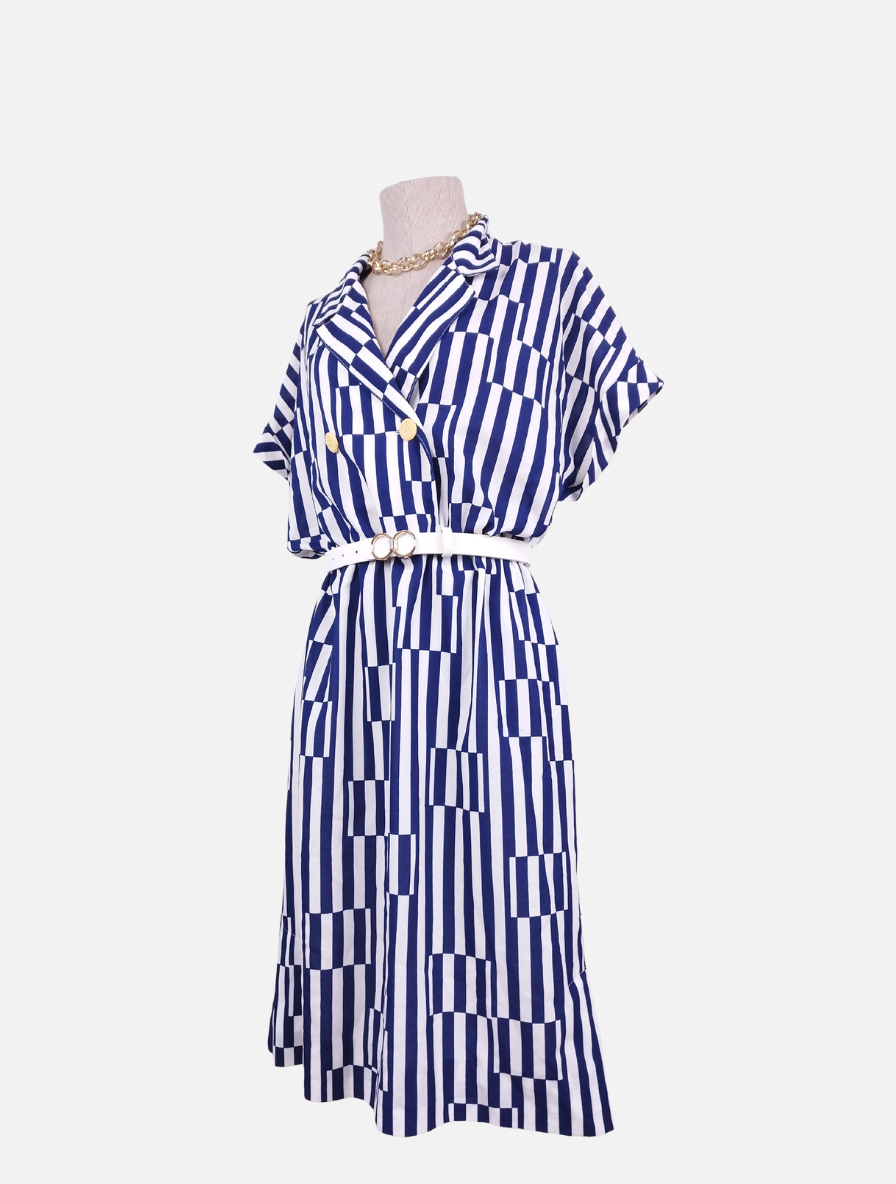 Vintage 80s Shirt Dress — Kimono Sleeves, Crossed Buttons & Straight Skirt