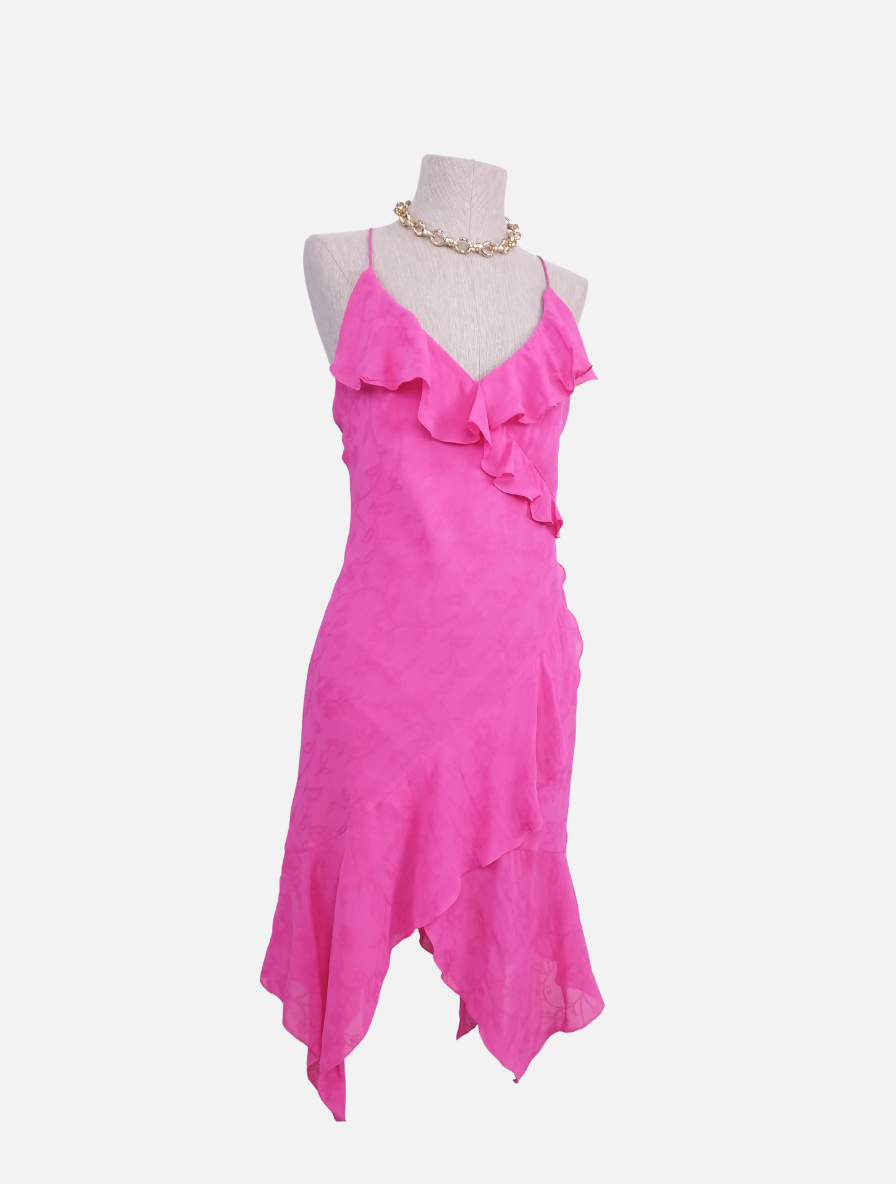 Robe lingerie asymétrique vintage années 90 à volants