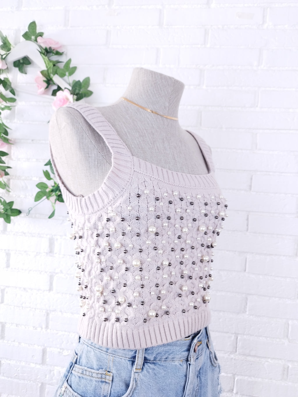 Conjunto de ZARA Cárdigan + Top Punto Trenzado con Perlas