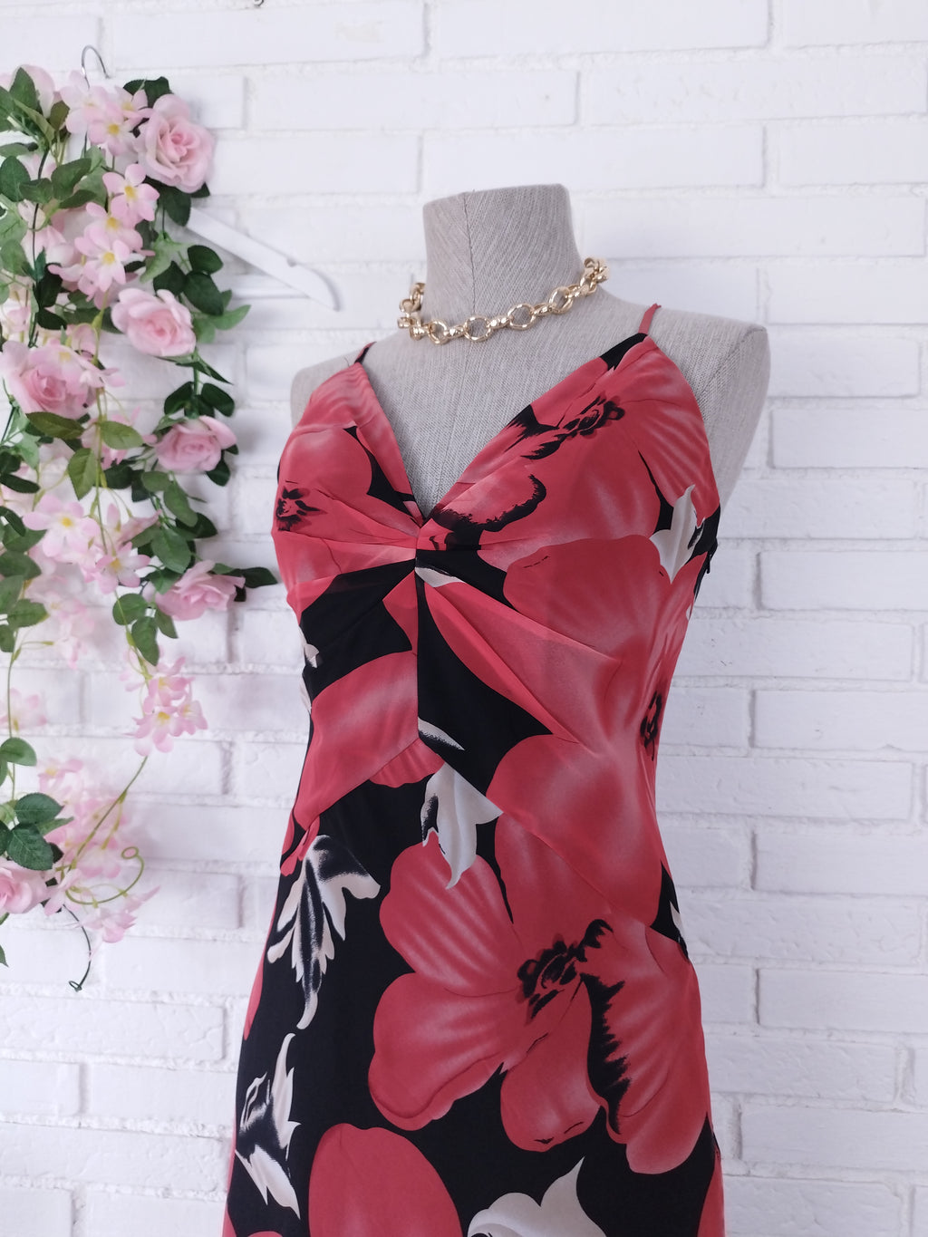 Robe de soirée maxi vintage années 90 à imprimé floral et lingerie