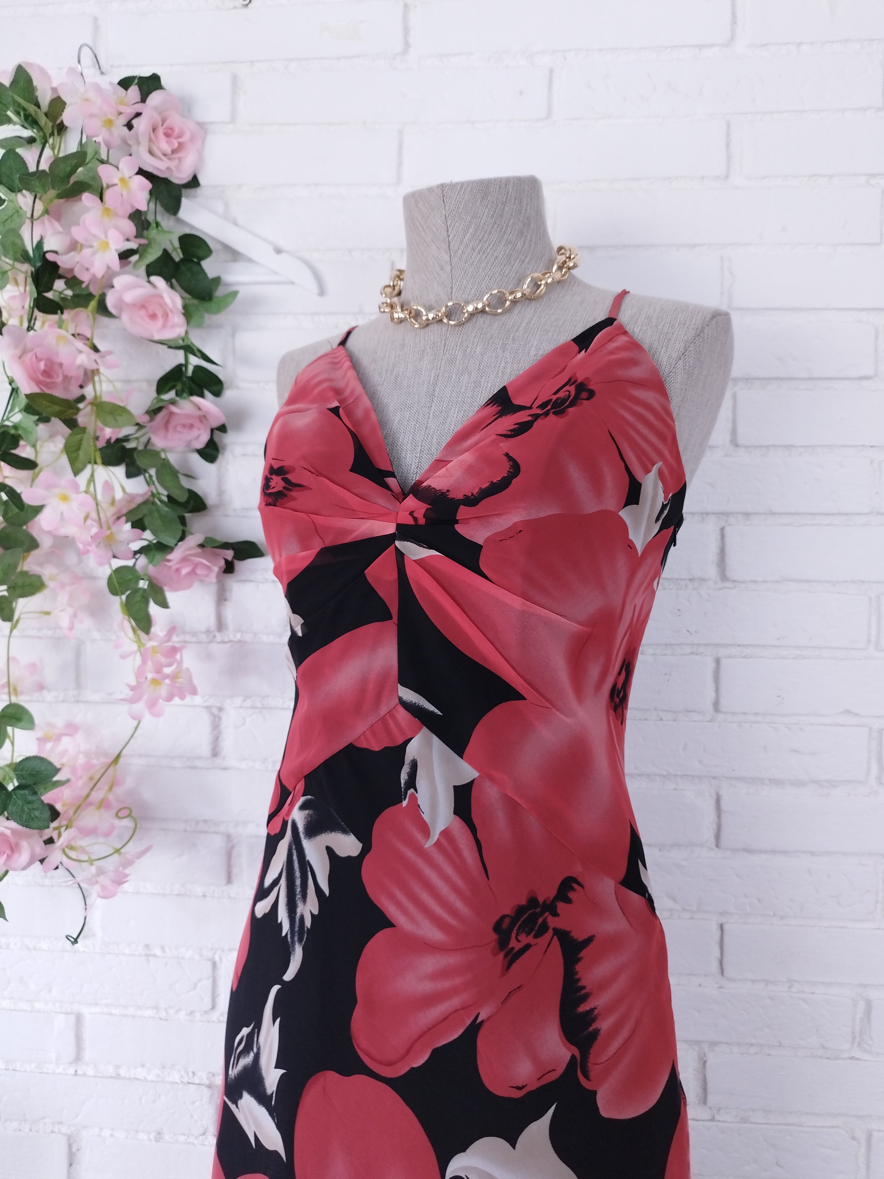 Robe de soirée maxi vintage années 90 à imprimé floral et lingerie