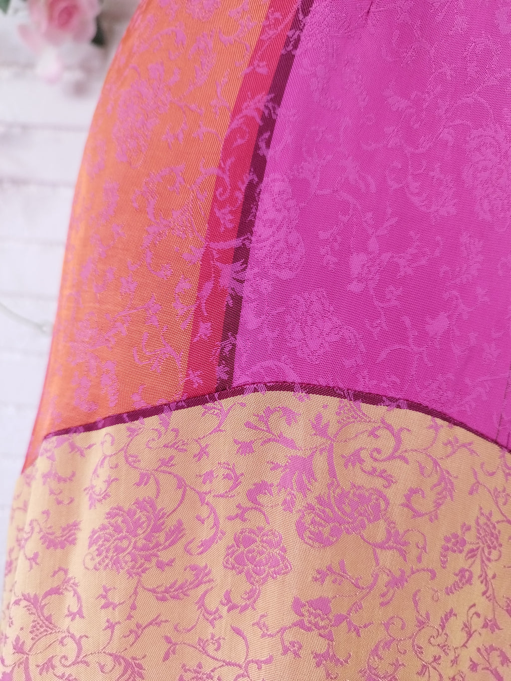 Vintage 2000s Y2K Asymmetric Skirt — Fuchsia Patchwork & Fluid Viscose