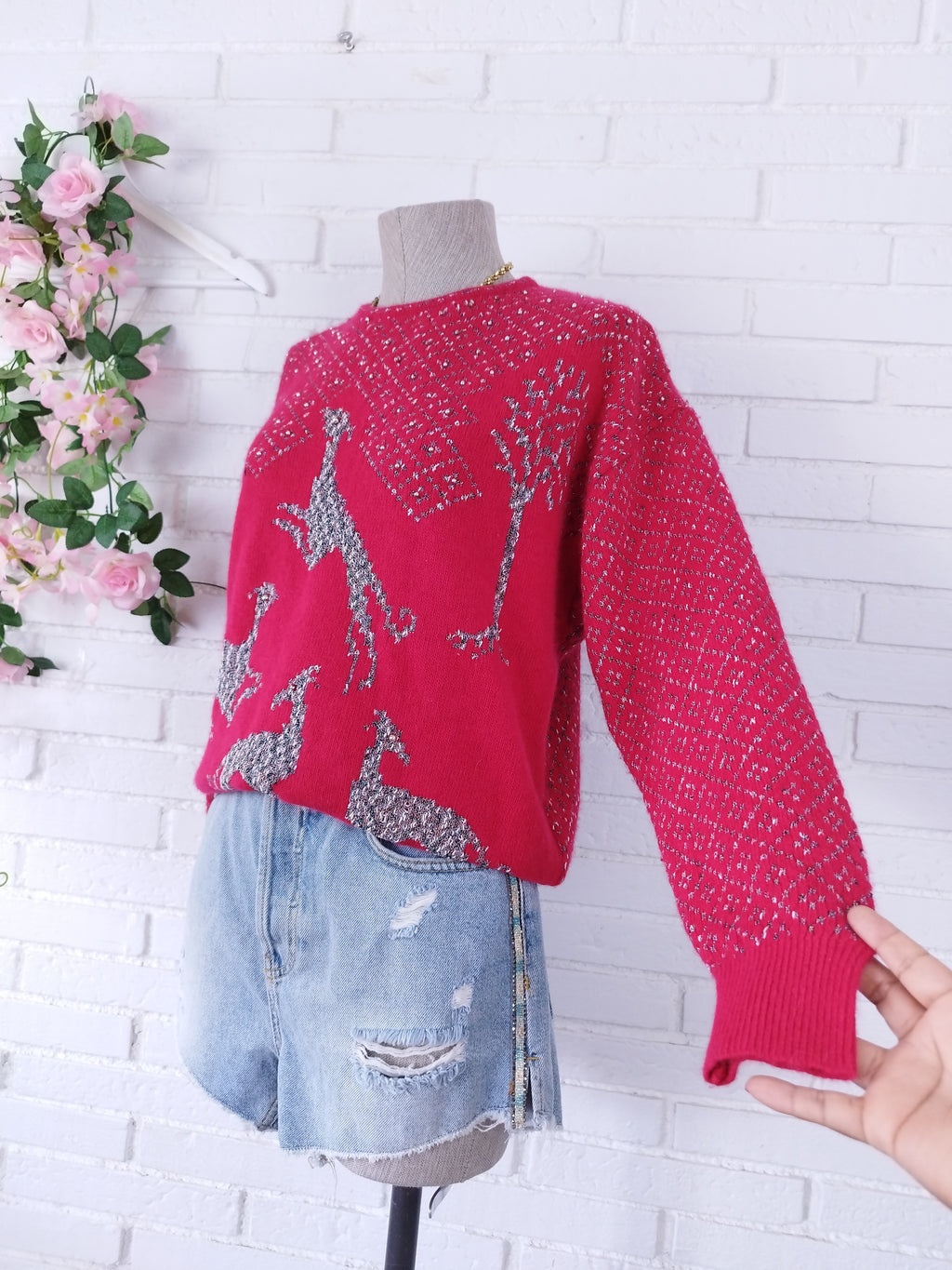 Pull vintage en laine angora jacquard