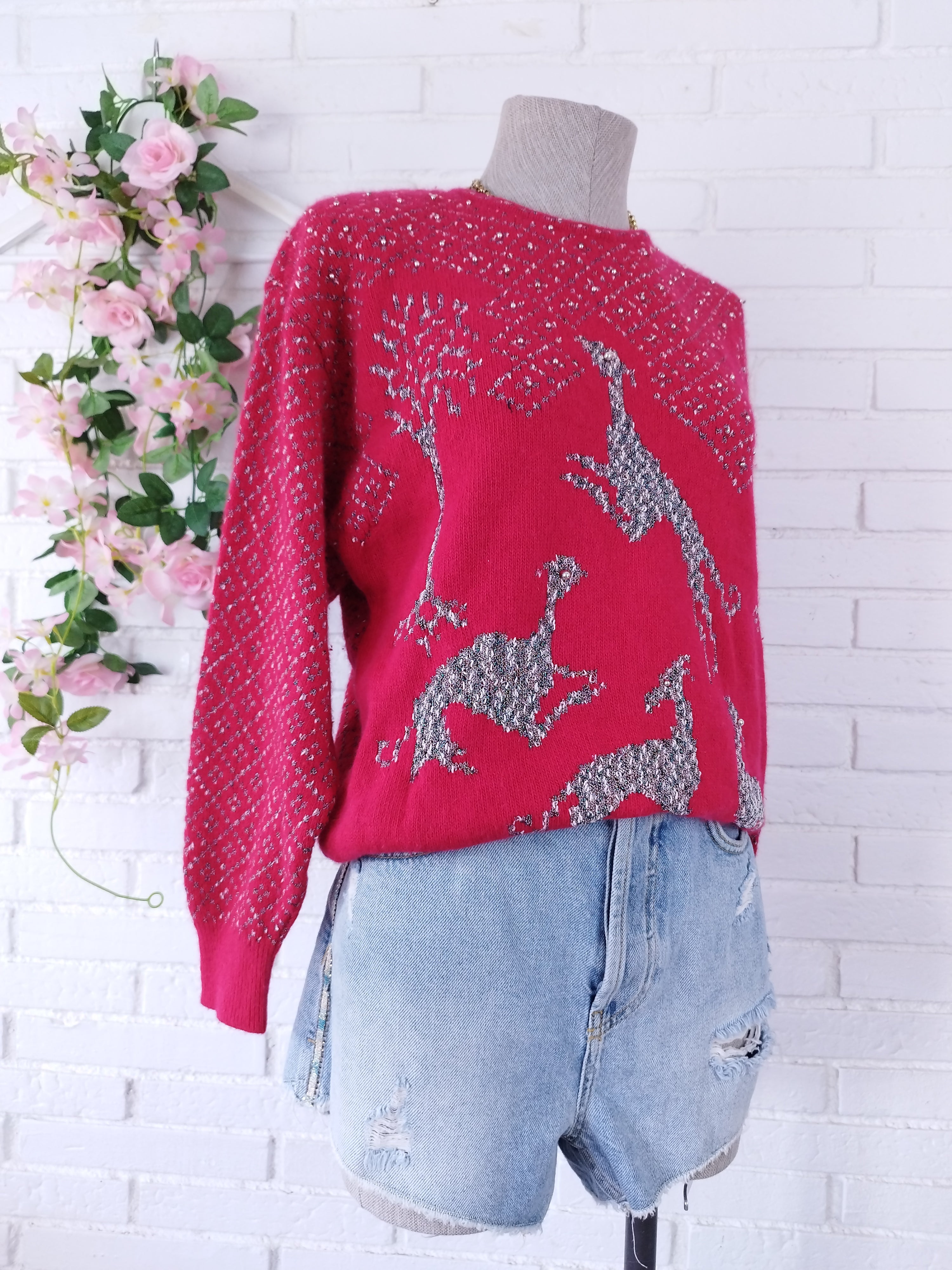 Pull vintage en laine angora jacquard