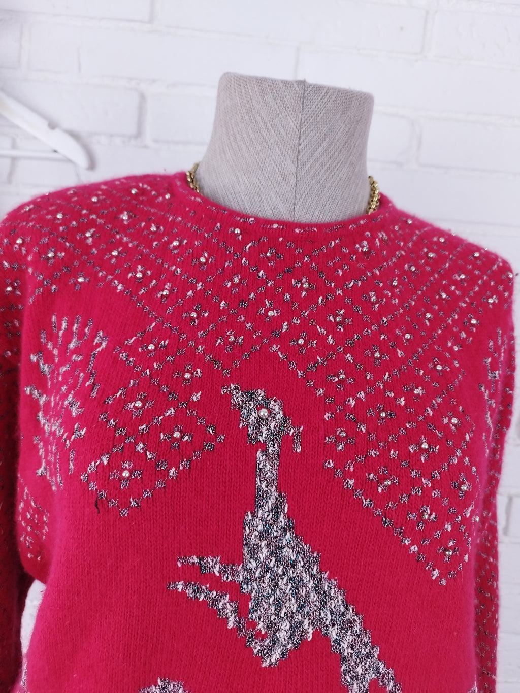 Pull vintage en laine angora jacquard