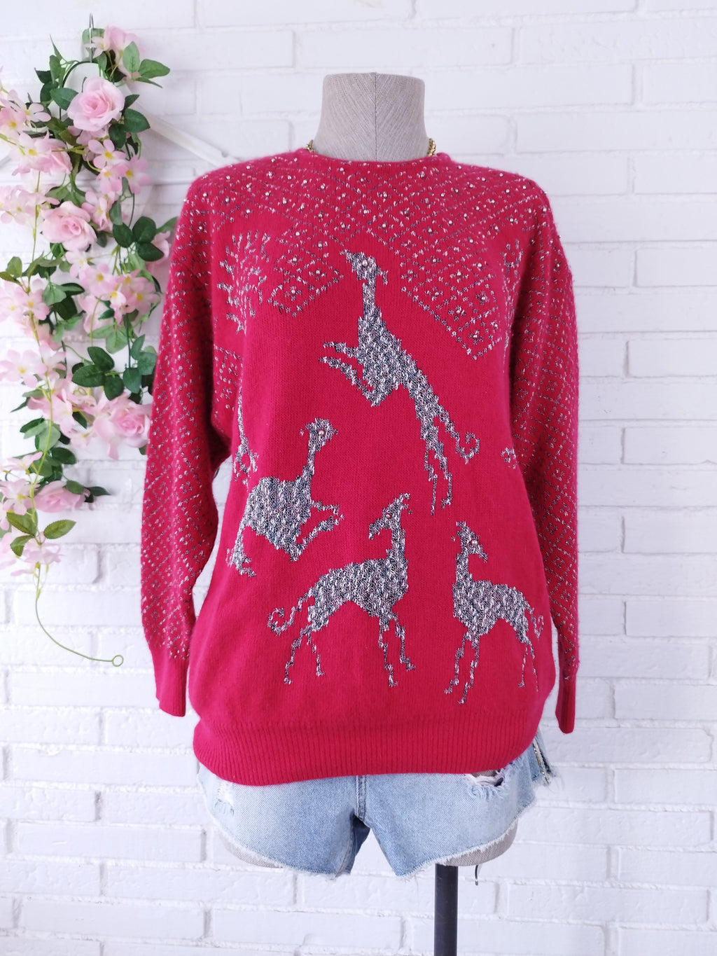 Pull vintage en laine angora jacquard