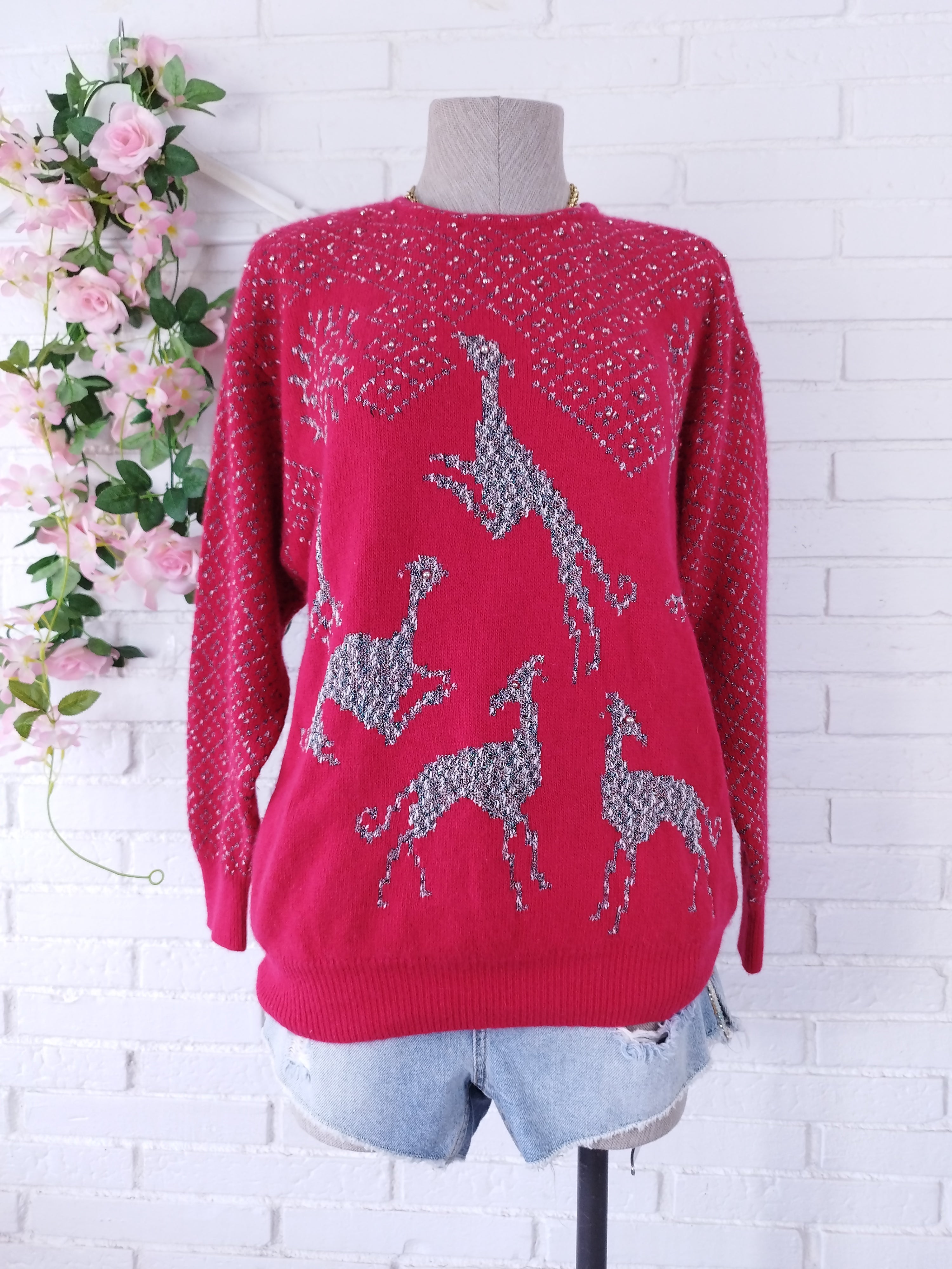 Pull vintage en laine angora jacquard