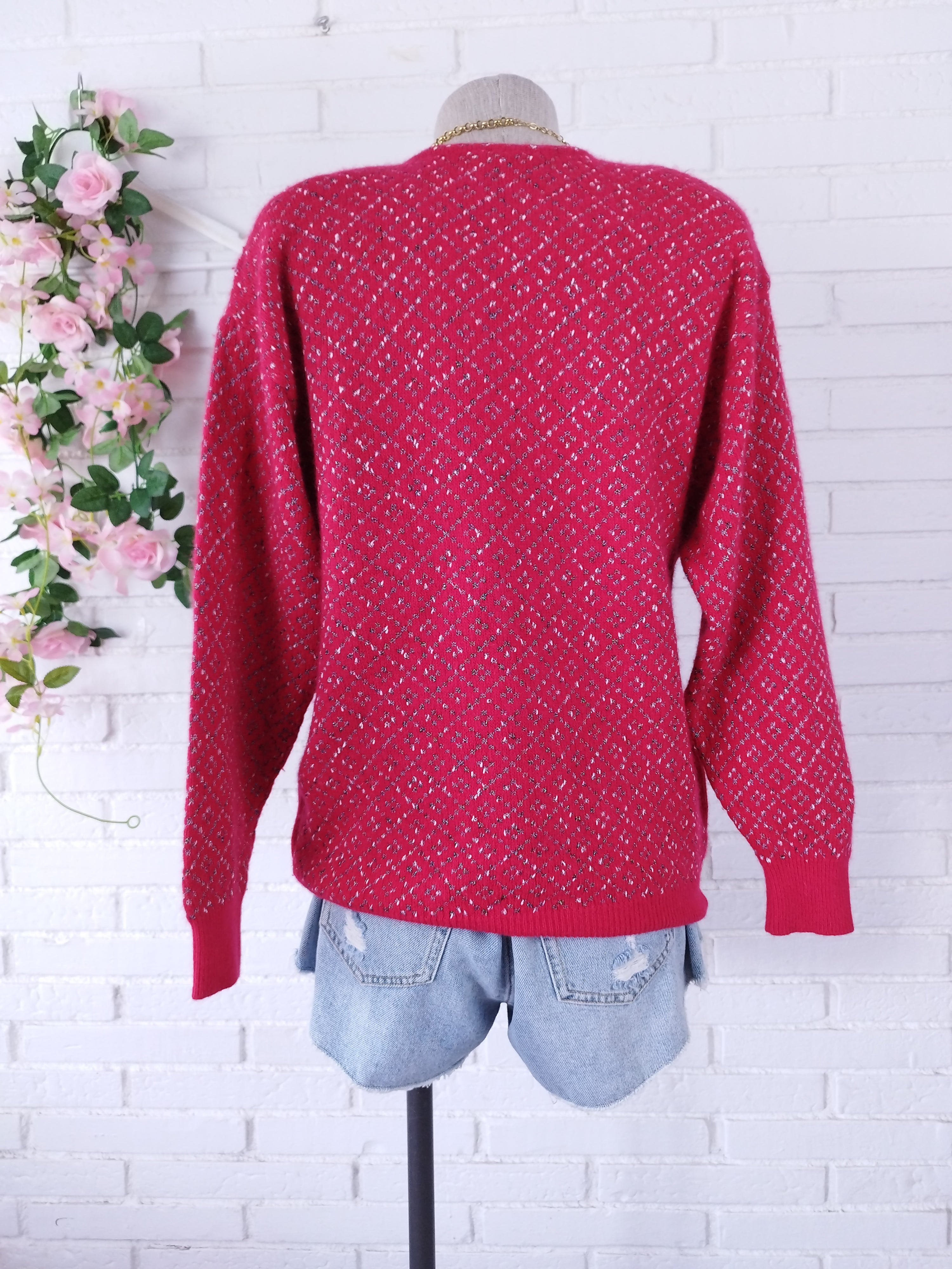 Pull vintage en laine angora jacquard