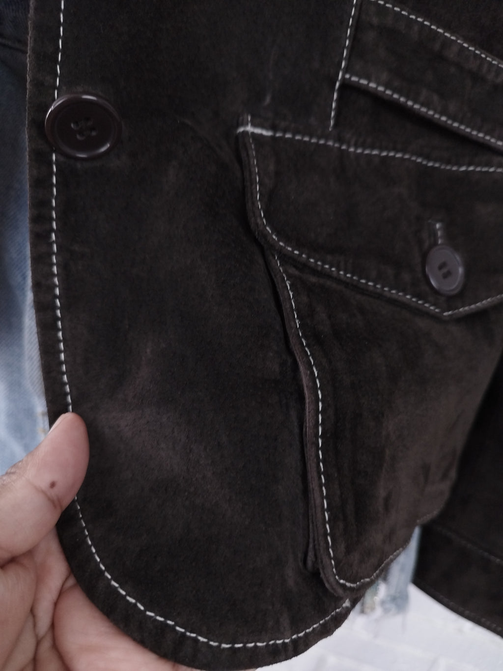 Veste blazer vintage en cuir suédé véritable