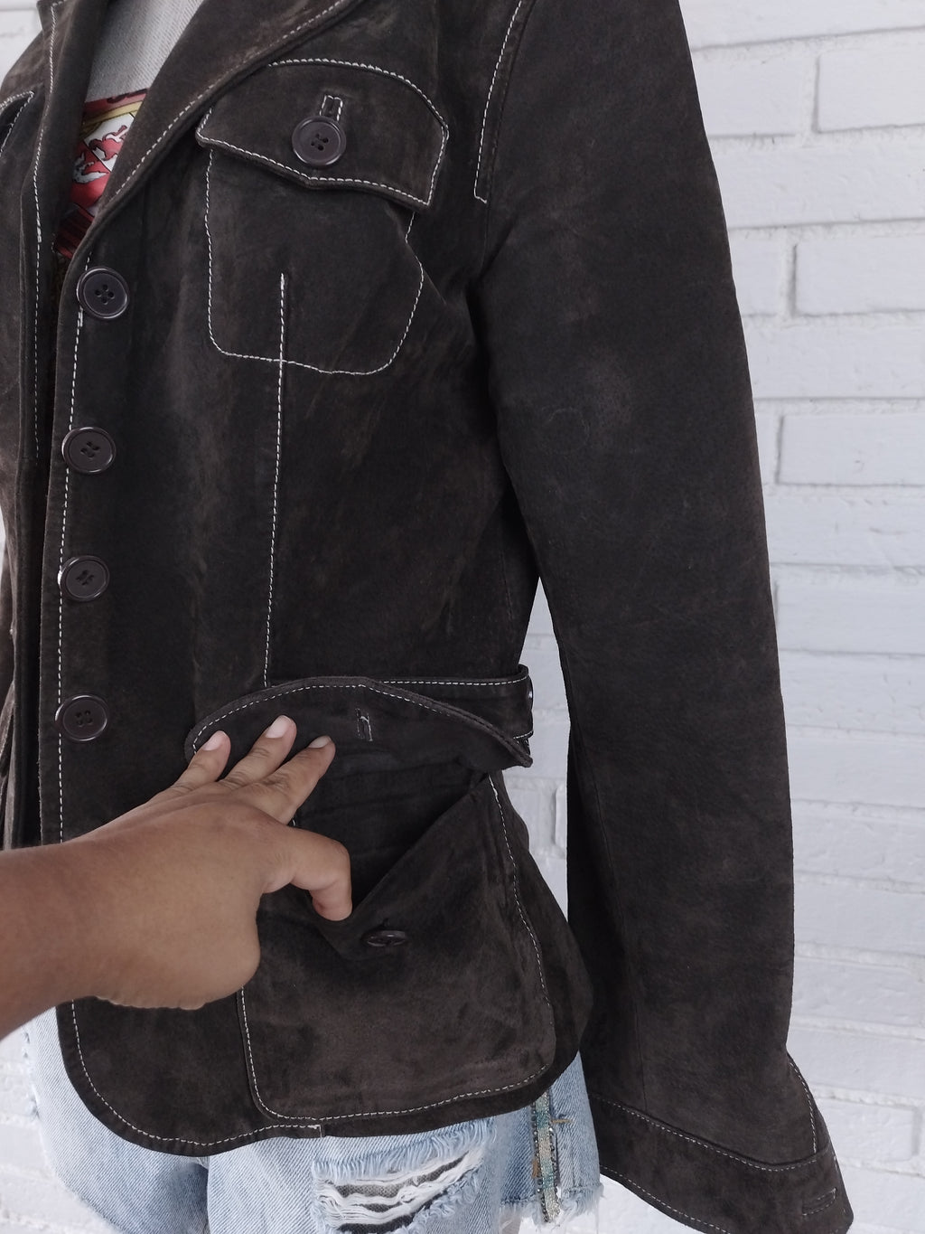 Veste blazer vintage en cuir suédé véritable