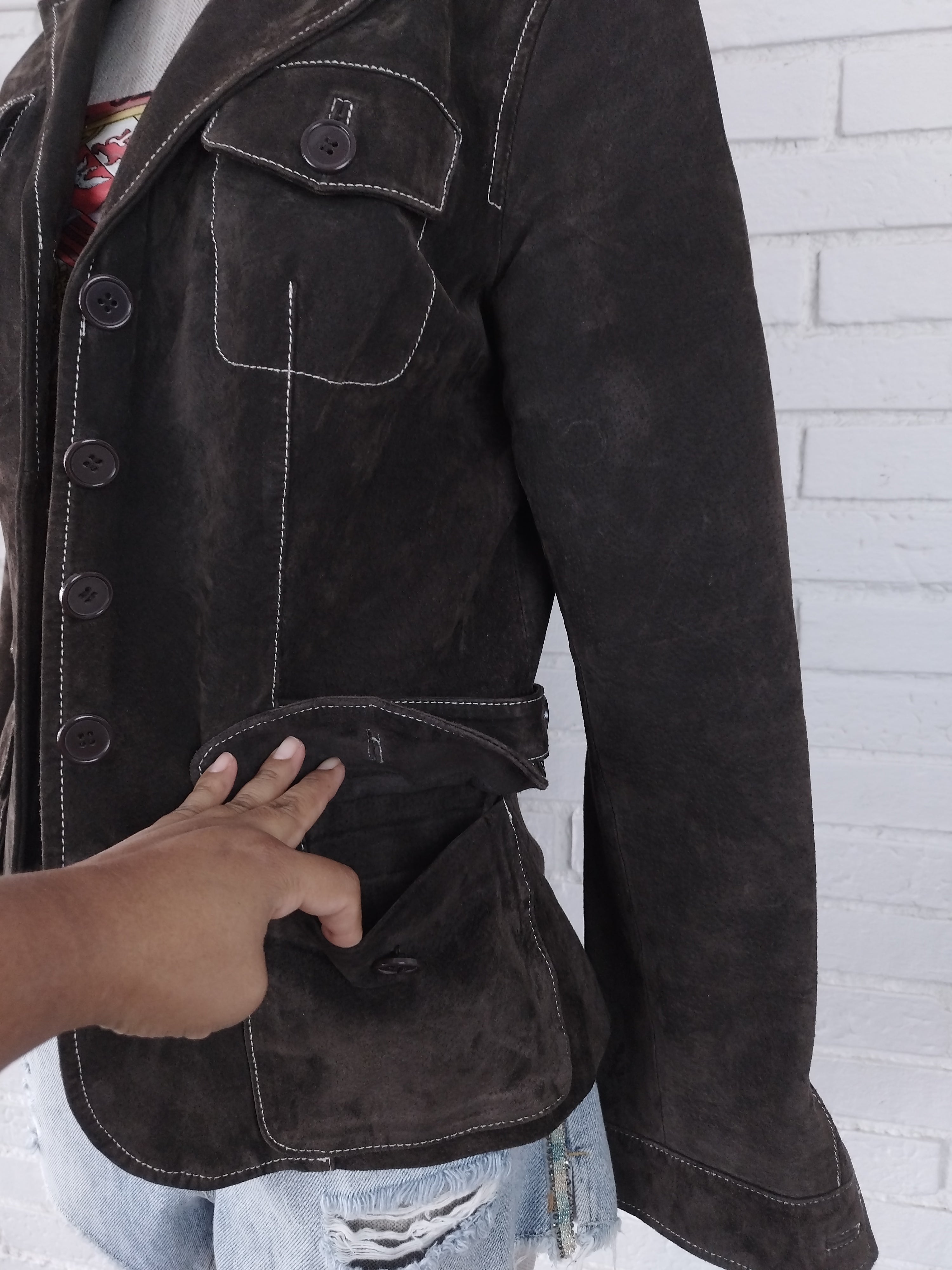 Veste blazer vintage en cuir suédé véritable