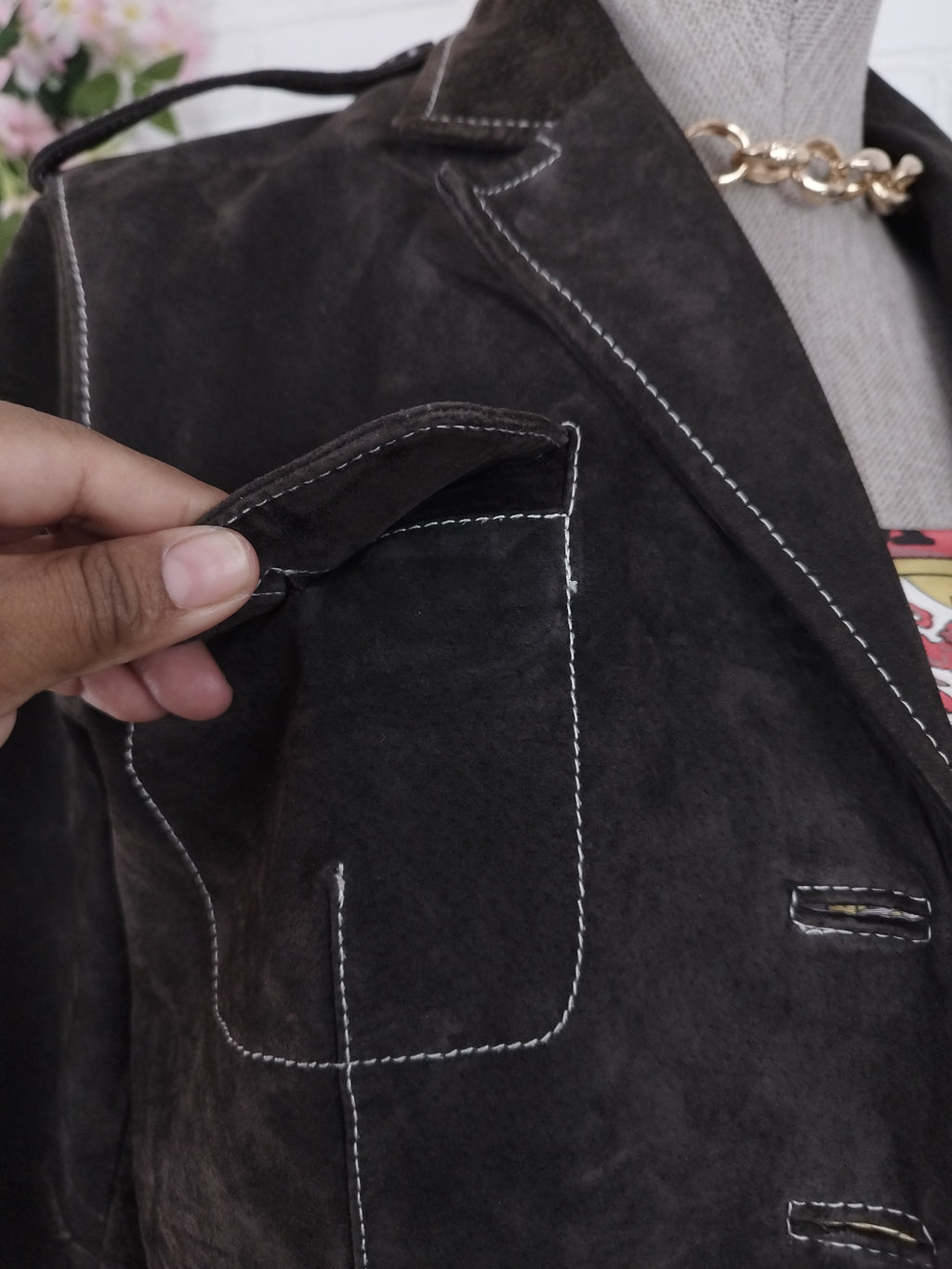 Veste blazer vintage en cuir suédé véritable