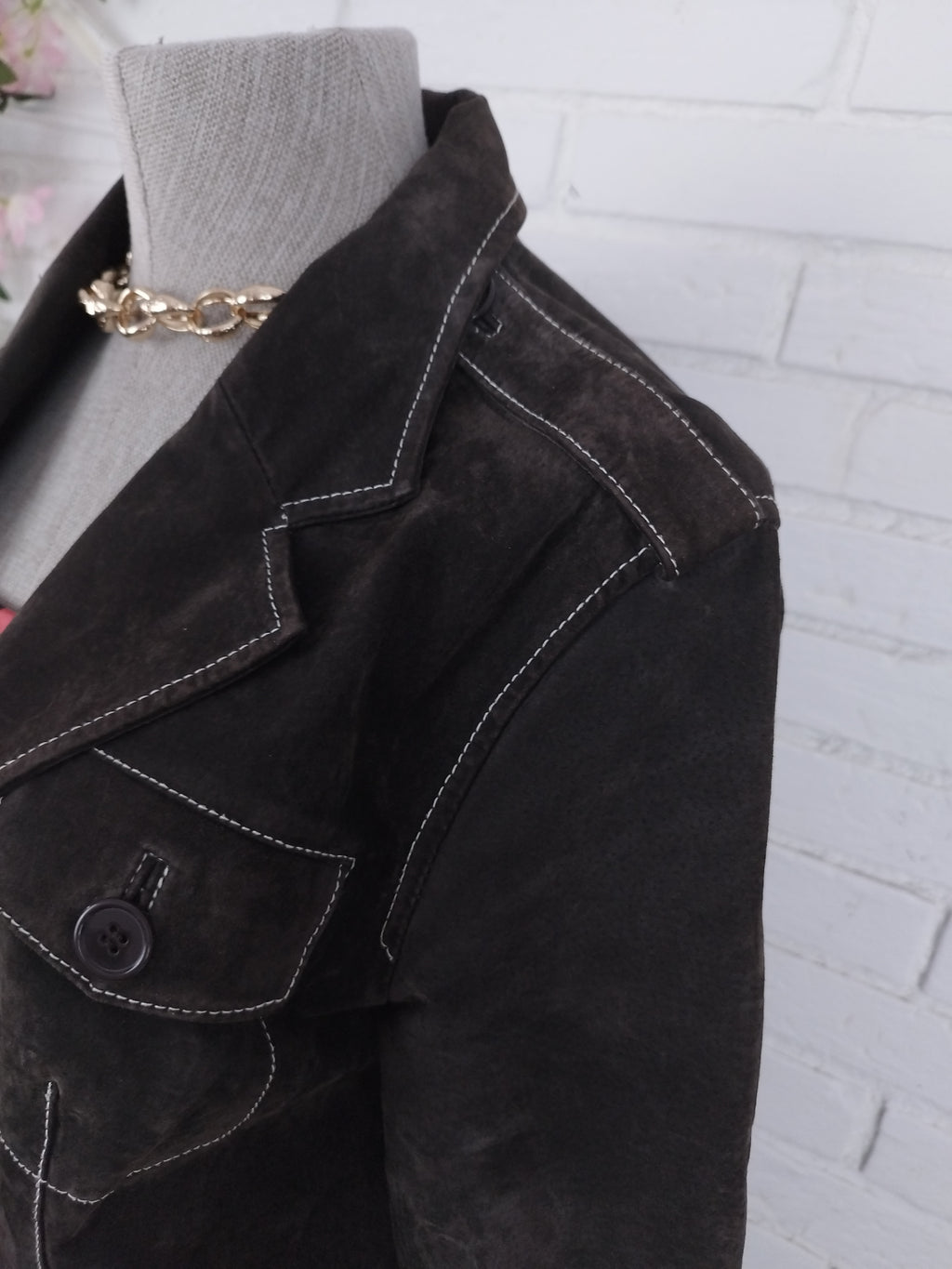 Veste blazer vintage en cuir suédé véritable