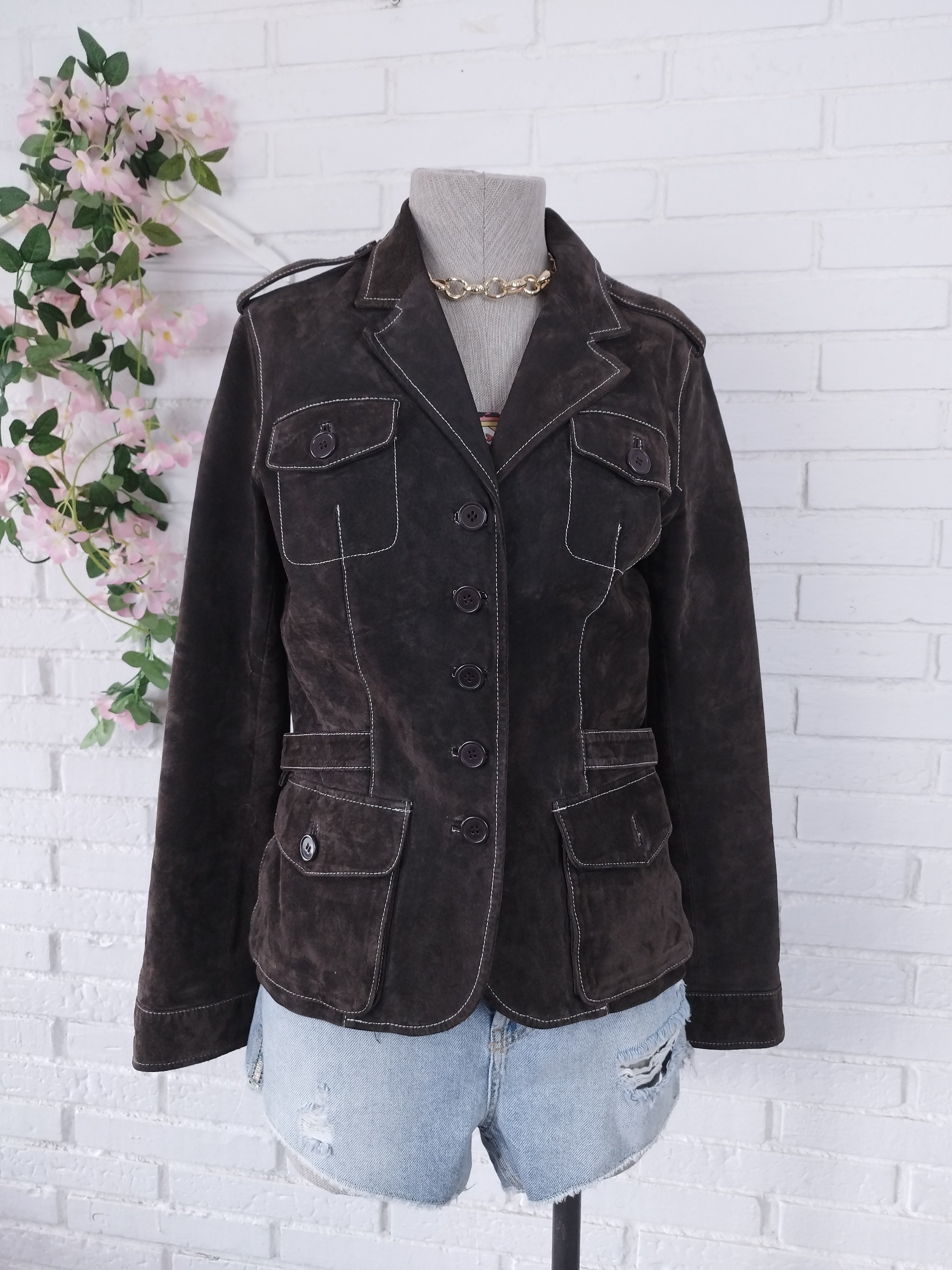 Veste blazer vintage en cuir suédé véritable