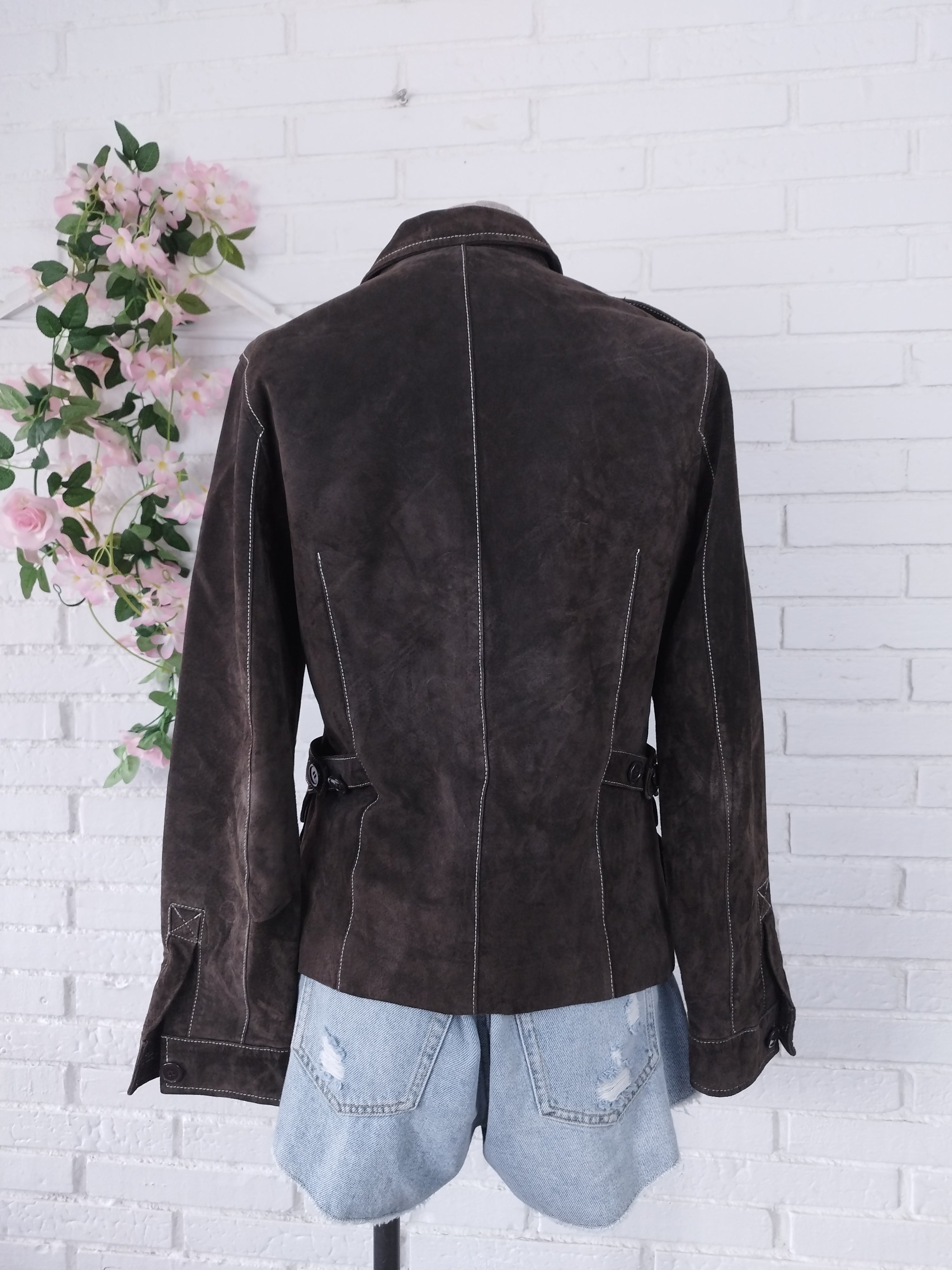 Veste blazer vintage en cuir suédé véritable