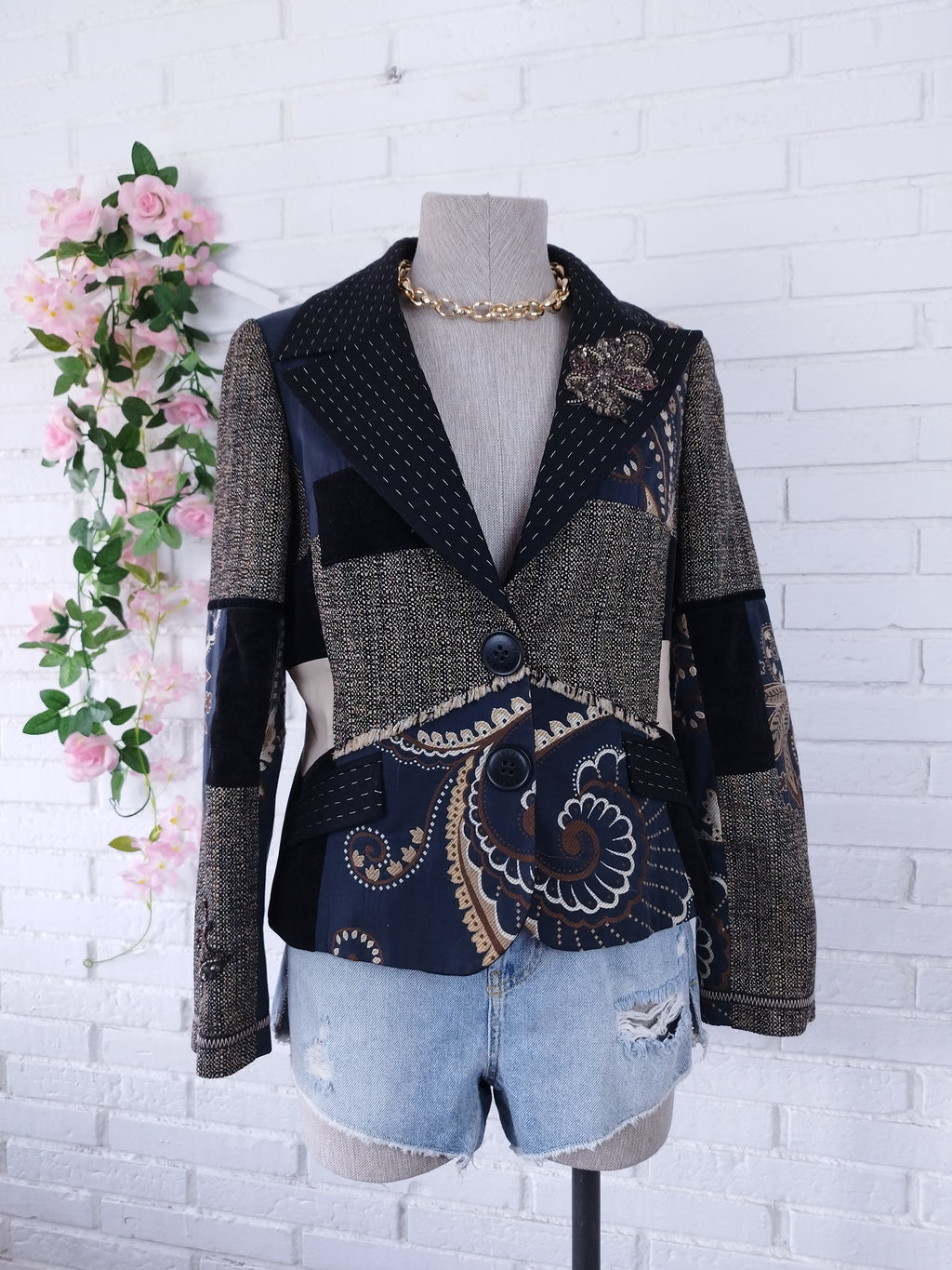 Blazer bohème vintage patchwork brodé