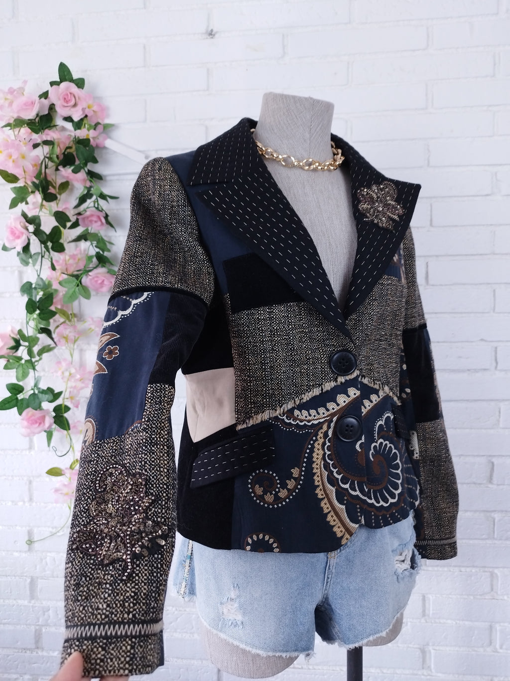 Blazer bohème vintage patchwork brodé
