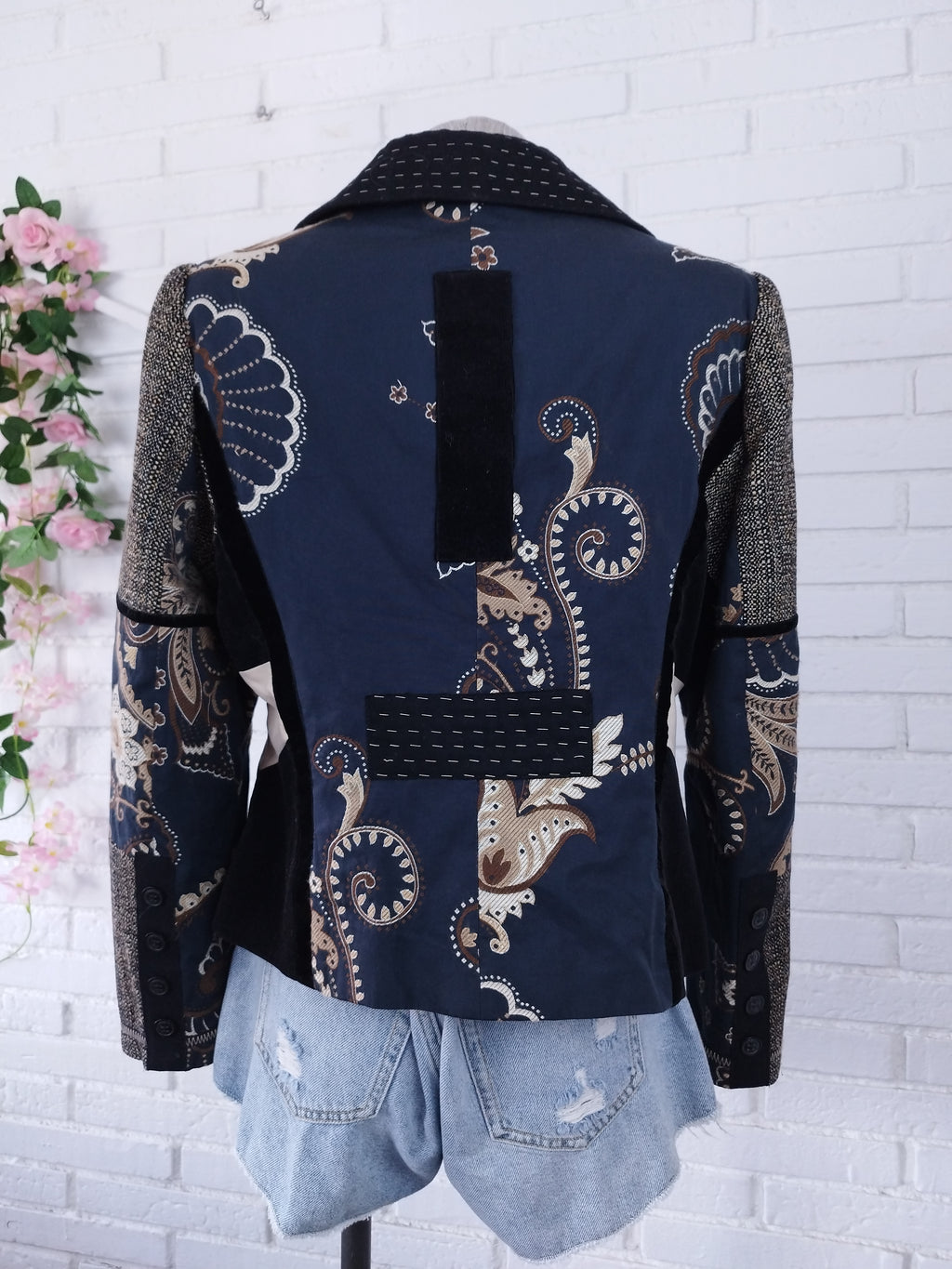 Blazer bohème vintage patchwork brodé