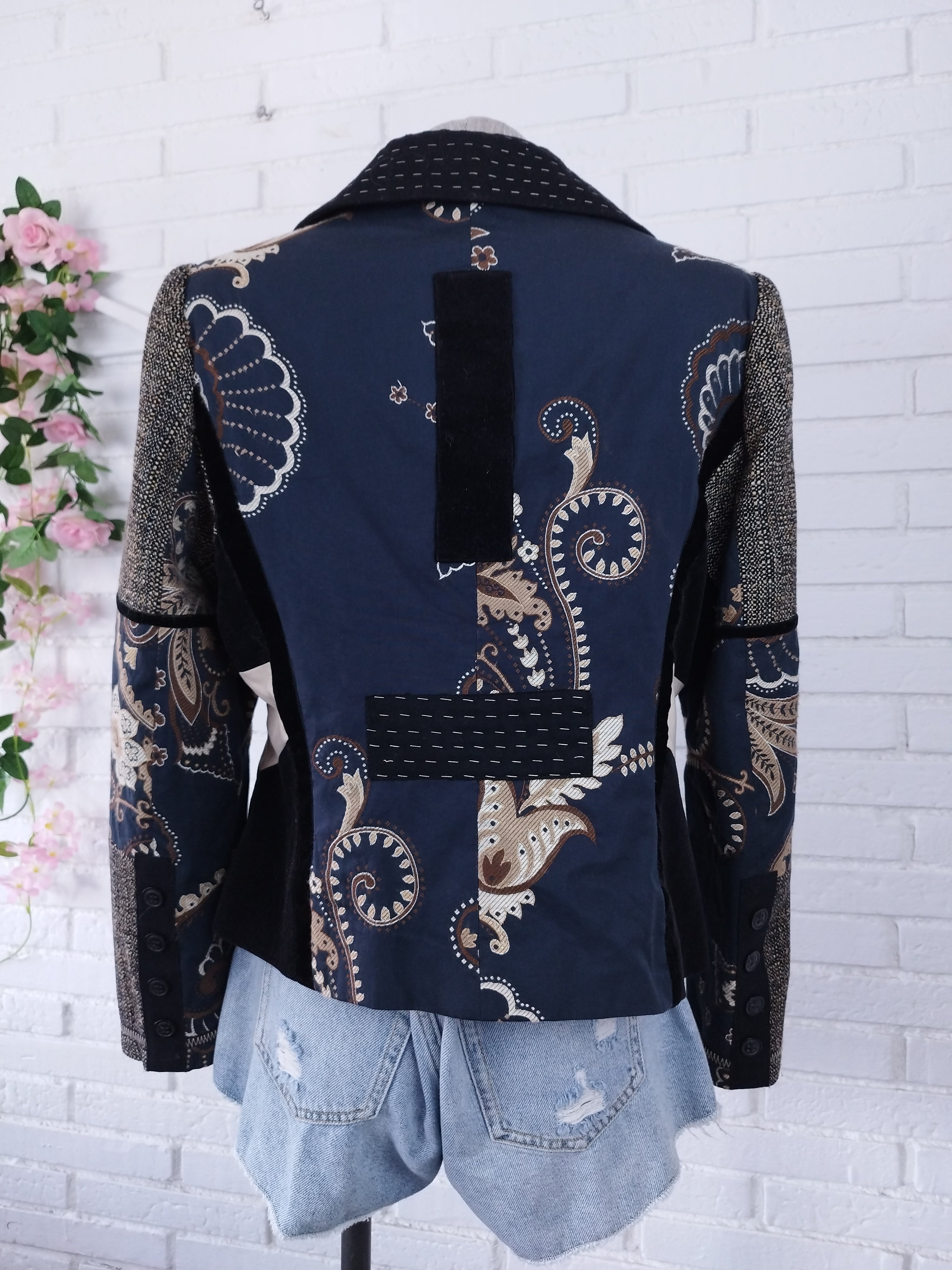 Blazer bohème vintage patchwork brodé