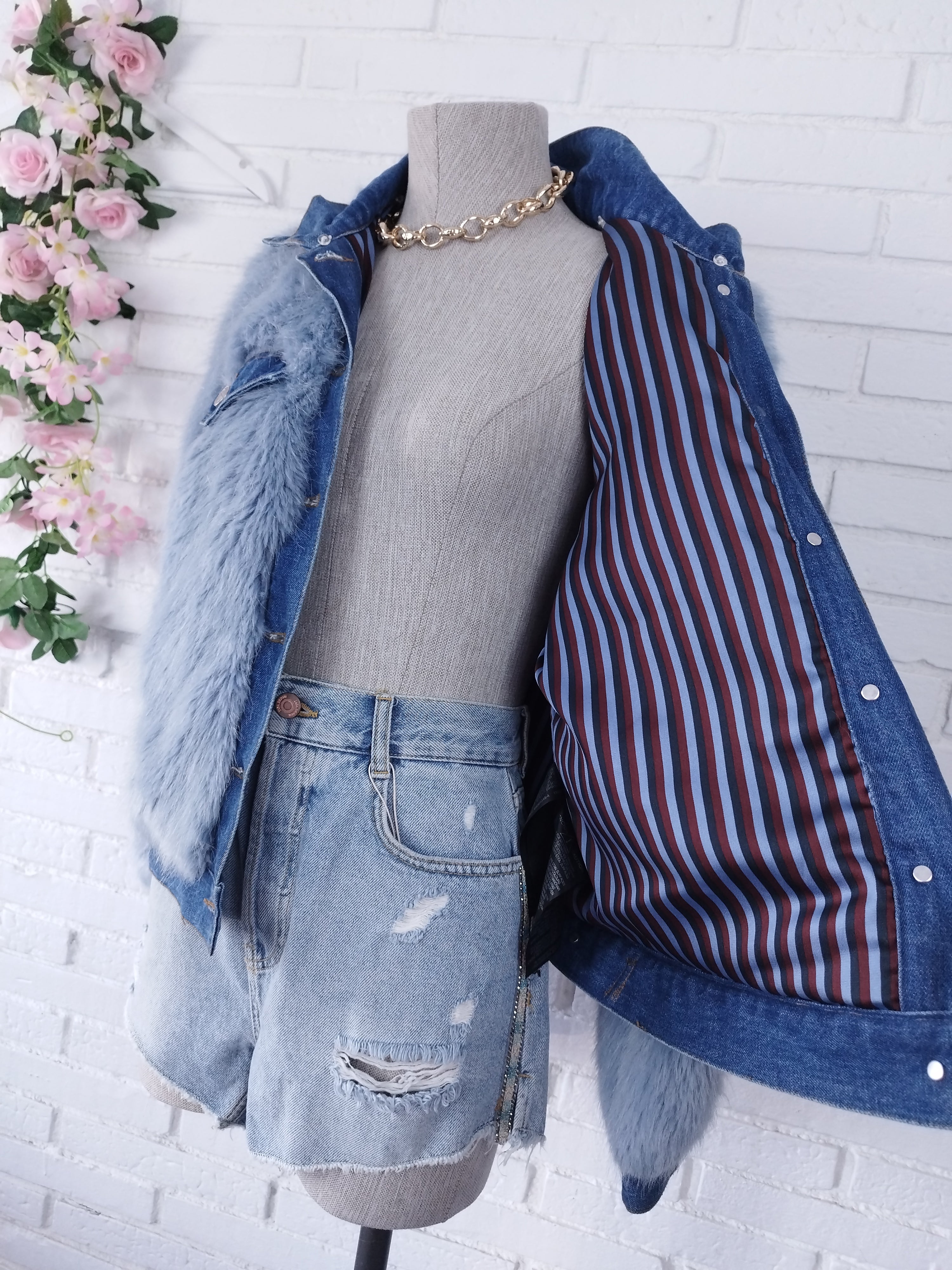 Veste en jean ZARA Y2K à effet fausse fourrure