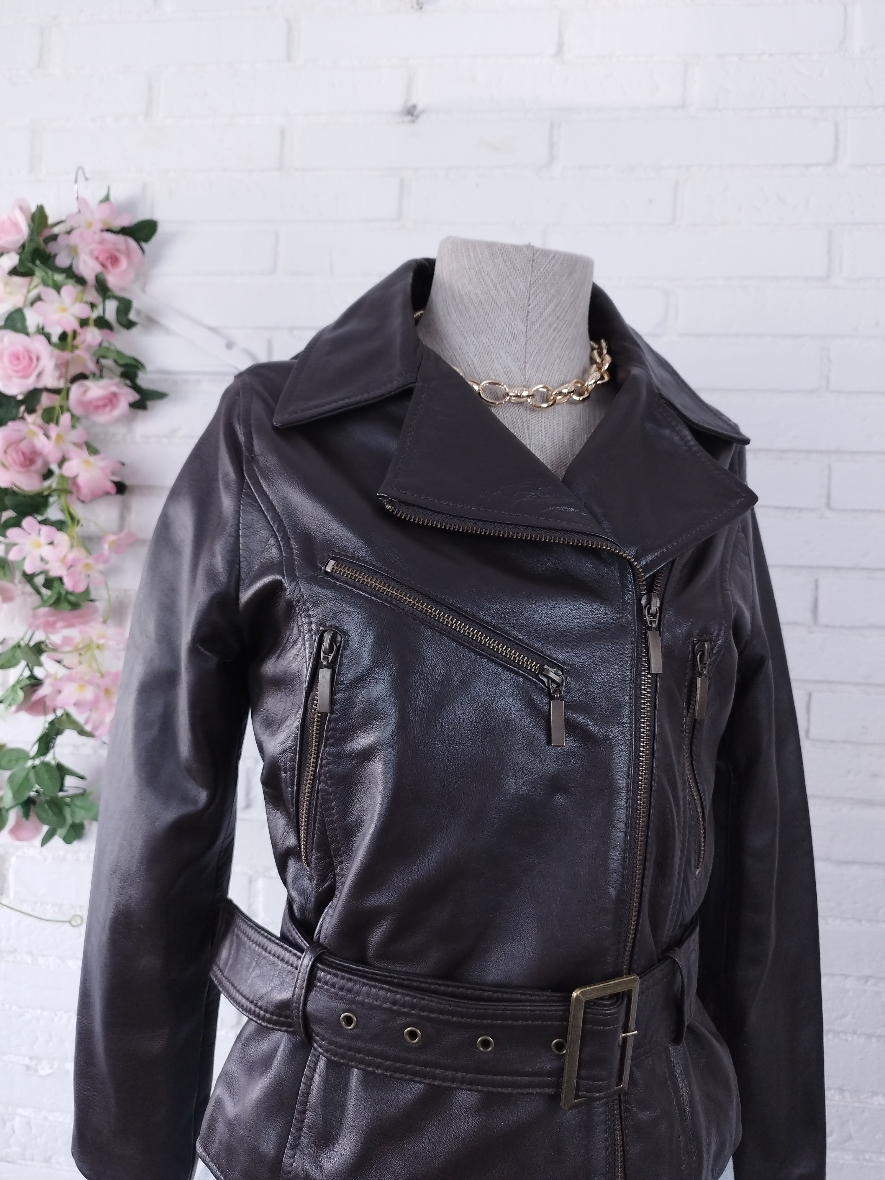 Veste de motard vintage en cuir véritable des années 90