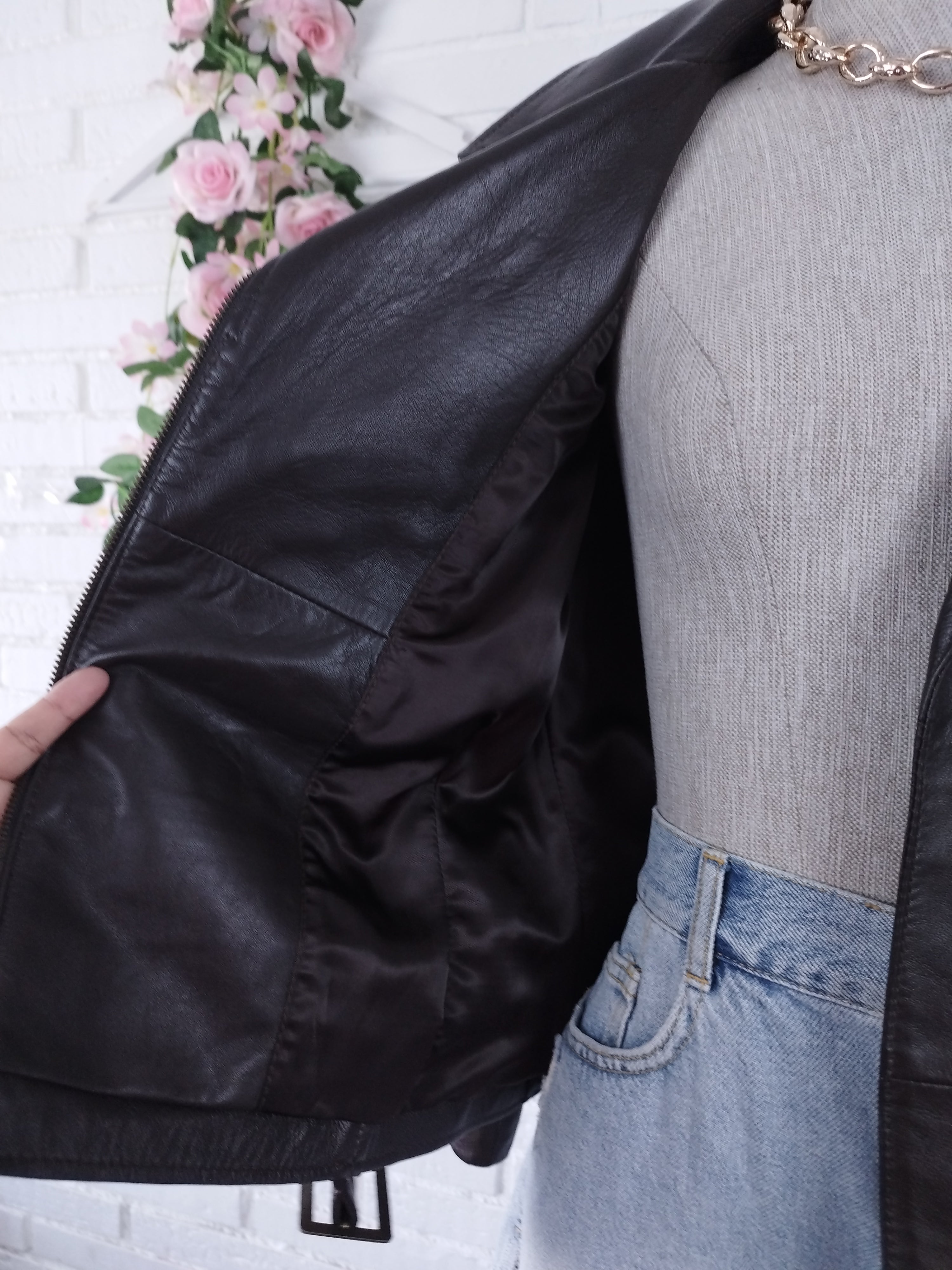 Veste de motard vintage en cuir véritable des années 90