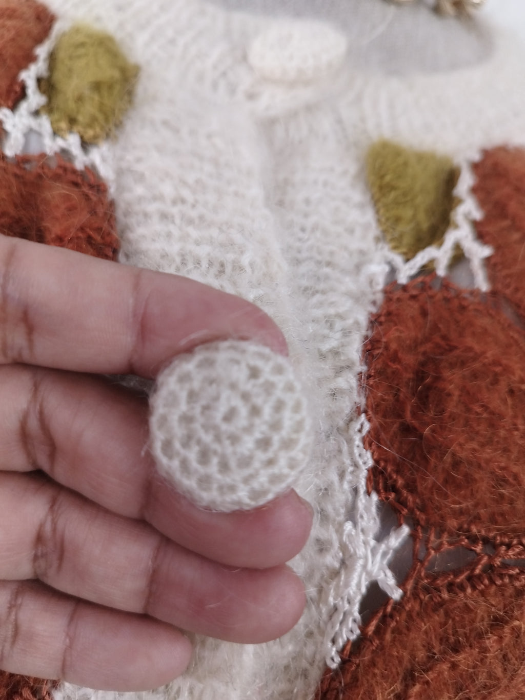 Vintage 90s Long Cardigan — Handmade Crochet & Knit, Floral Design & Wool