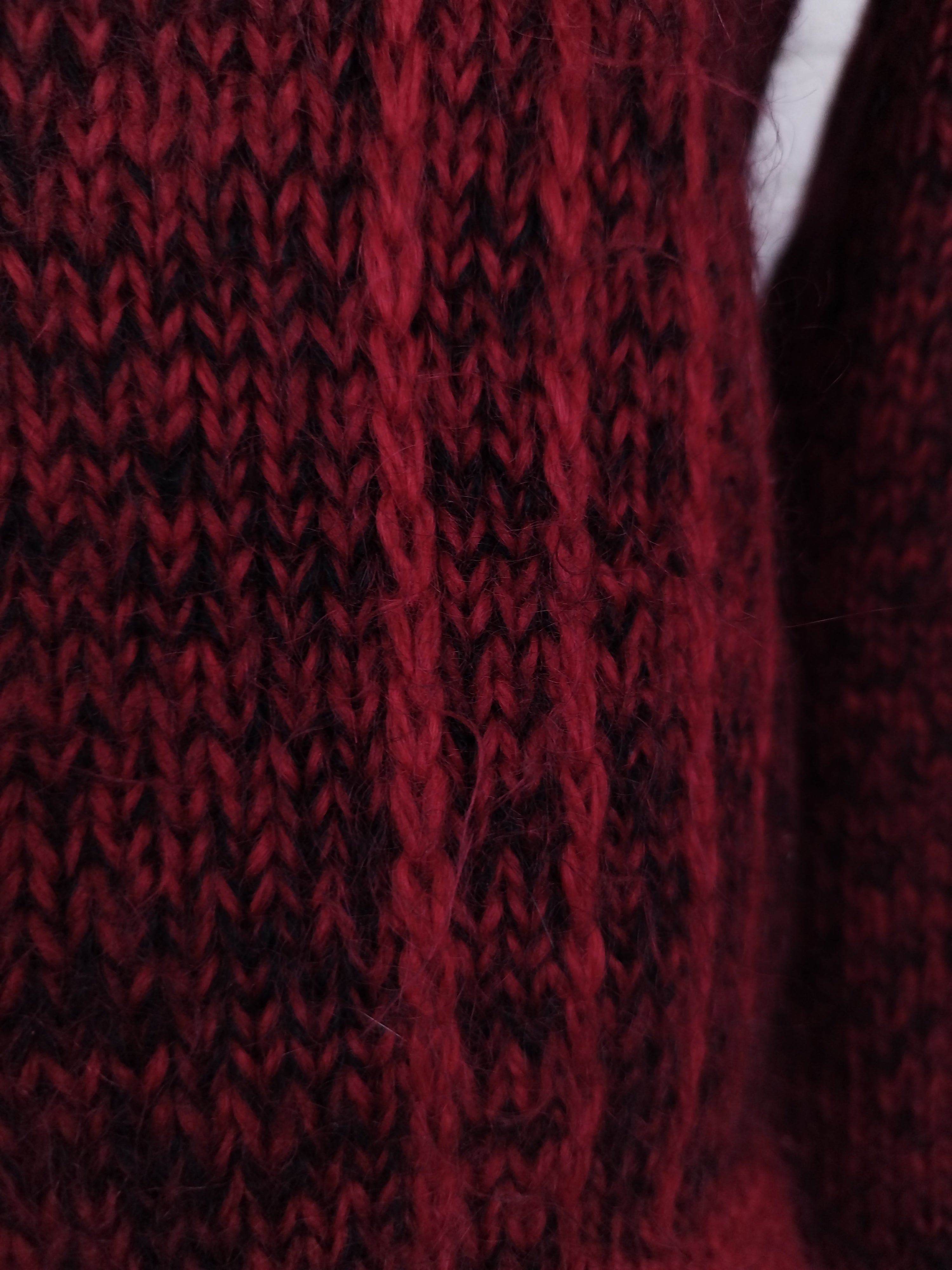 Vintage 90s Handmade Wool Sweater — Turtleneck, Asymmetric Neck &  Red-Bordeaux Mix