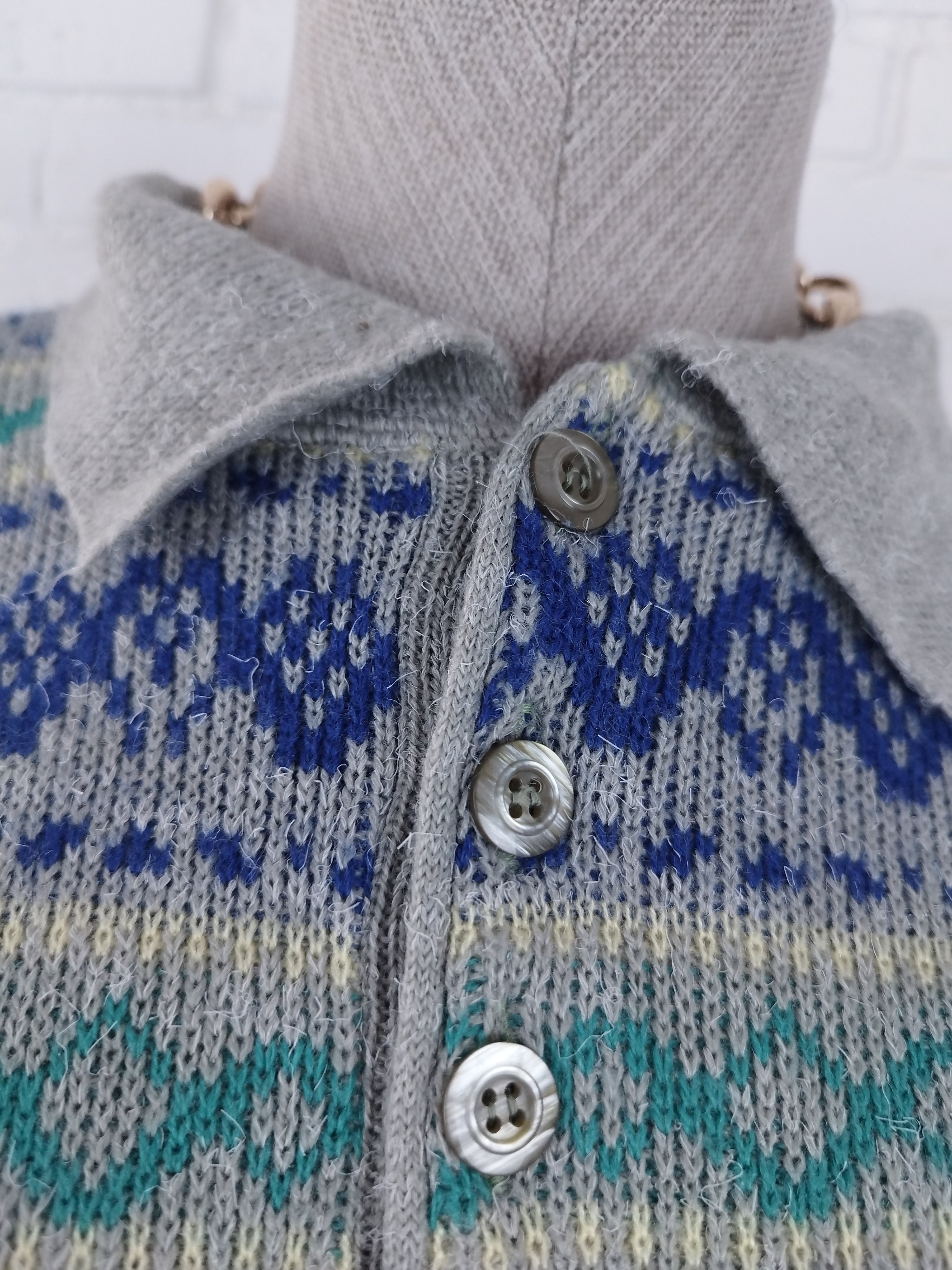 Vintage 90s Wool Knit Sweater — Made in Italy, Polo Collar & Nordic Jacquard