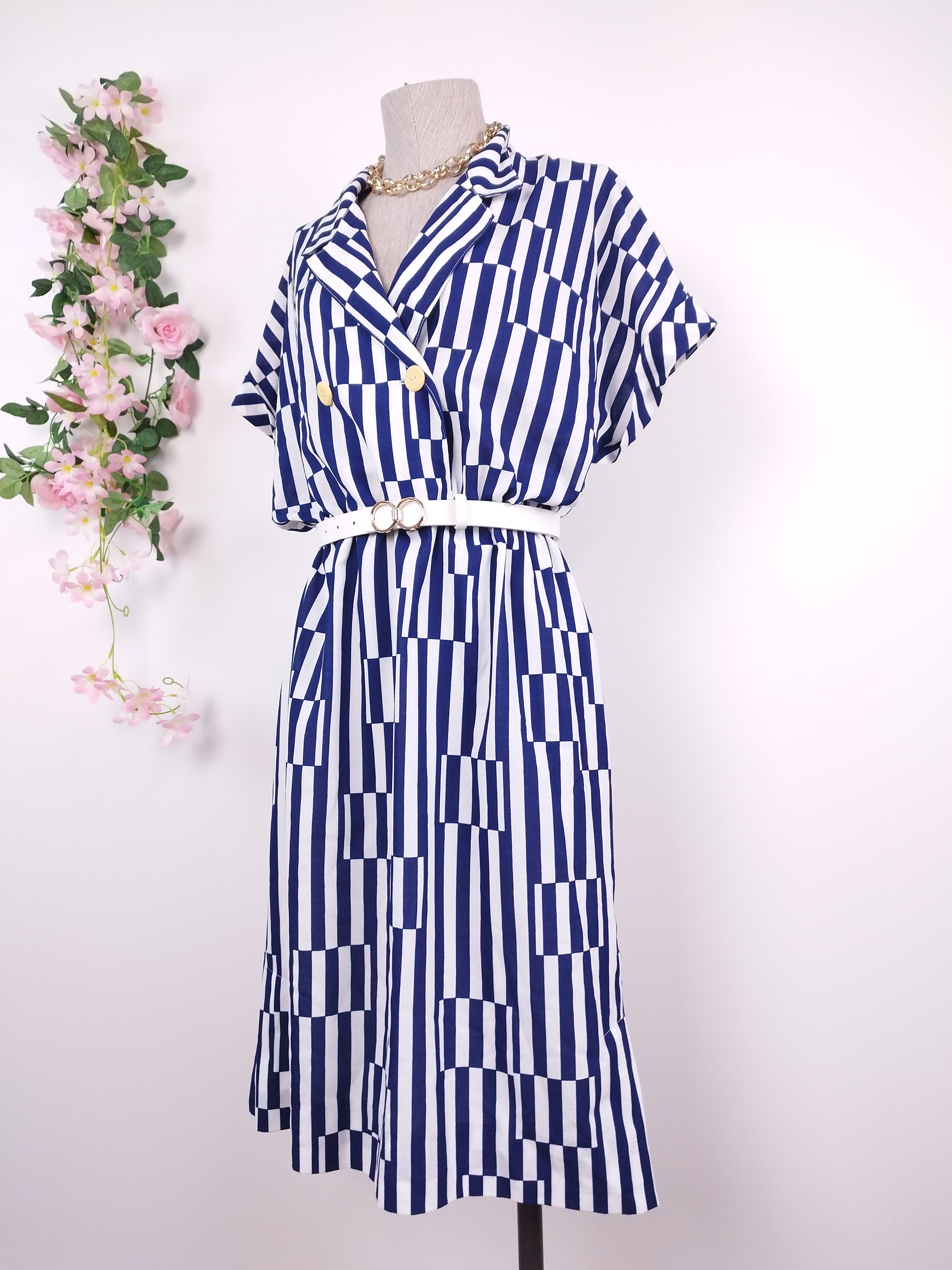 Vintage 80s Shirt Dress — Kimono Sleeves, Crossed Buttons & Straight Skirt