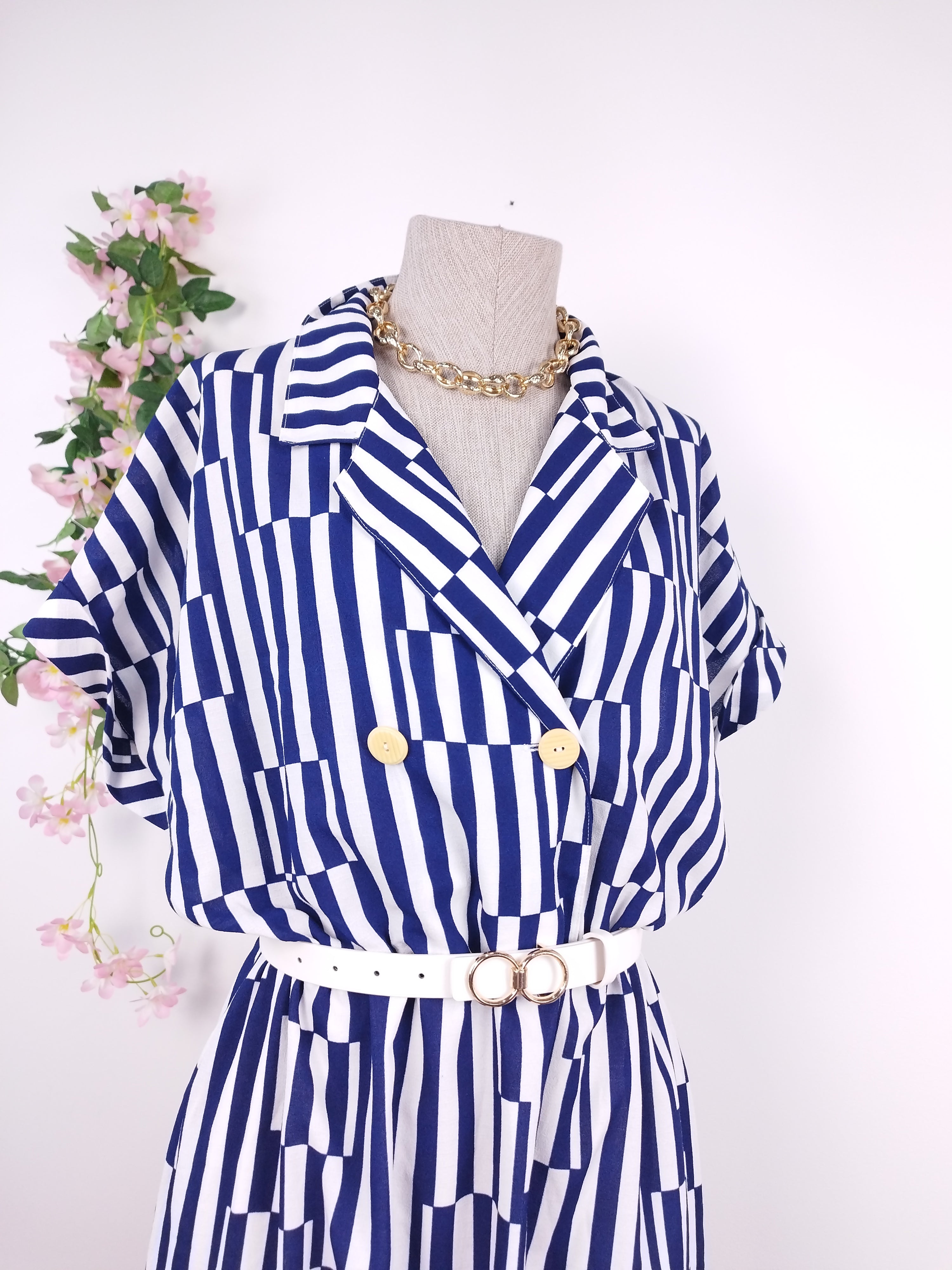 Vintage 80s Shirt Dress — Kimono Sleeves, Crossed Buttons & Straight Skirt