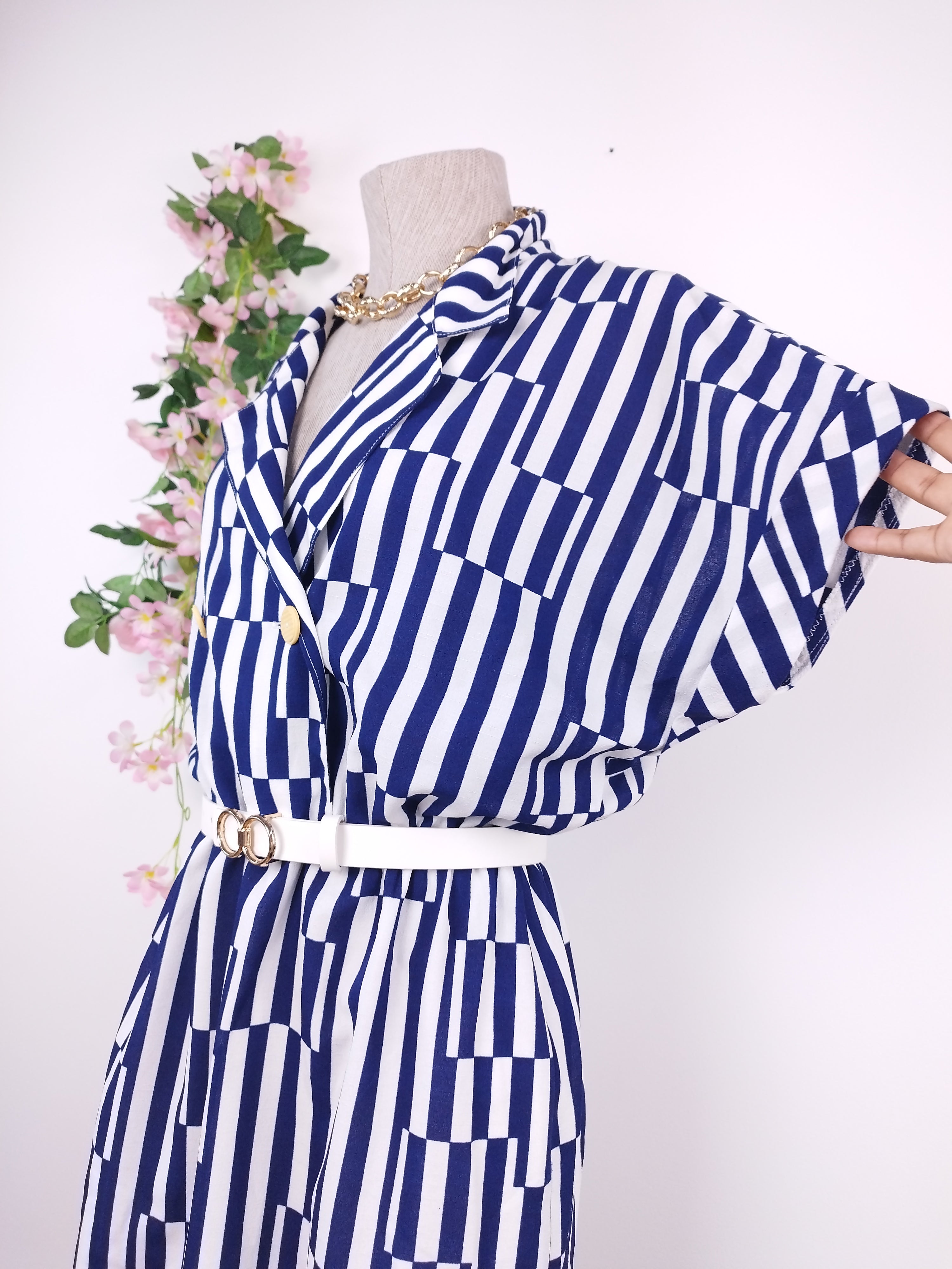 Vintage 80s Shirt Dress — Kimono Sleeves, Crossed Buttons & Straight Skirt