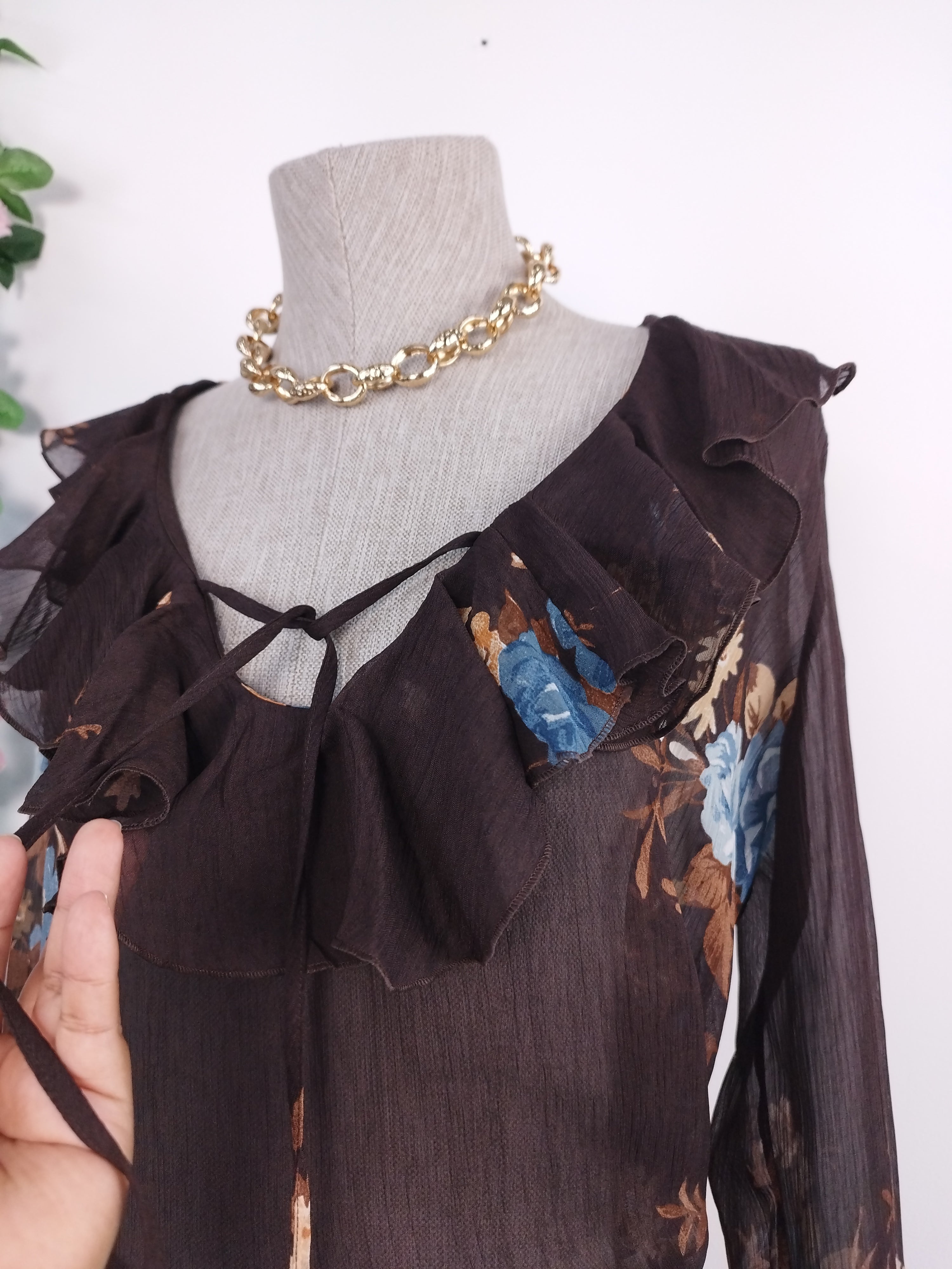 Ensemble blouse et jupe vintage années 90 à motif floral