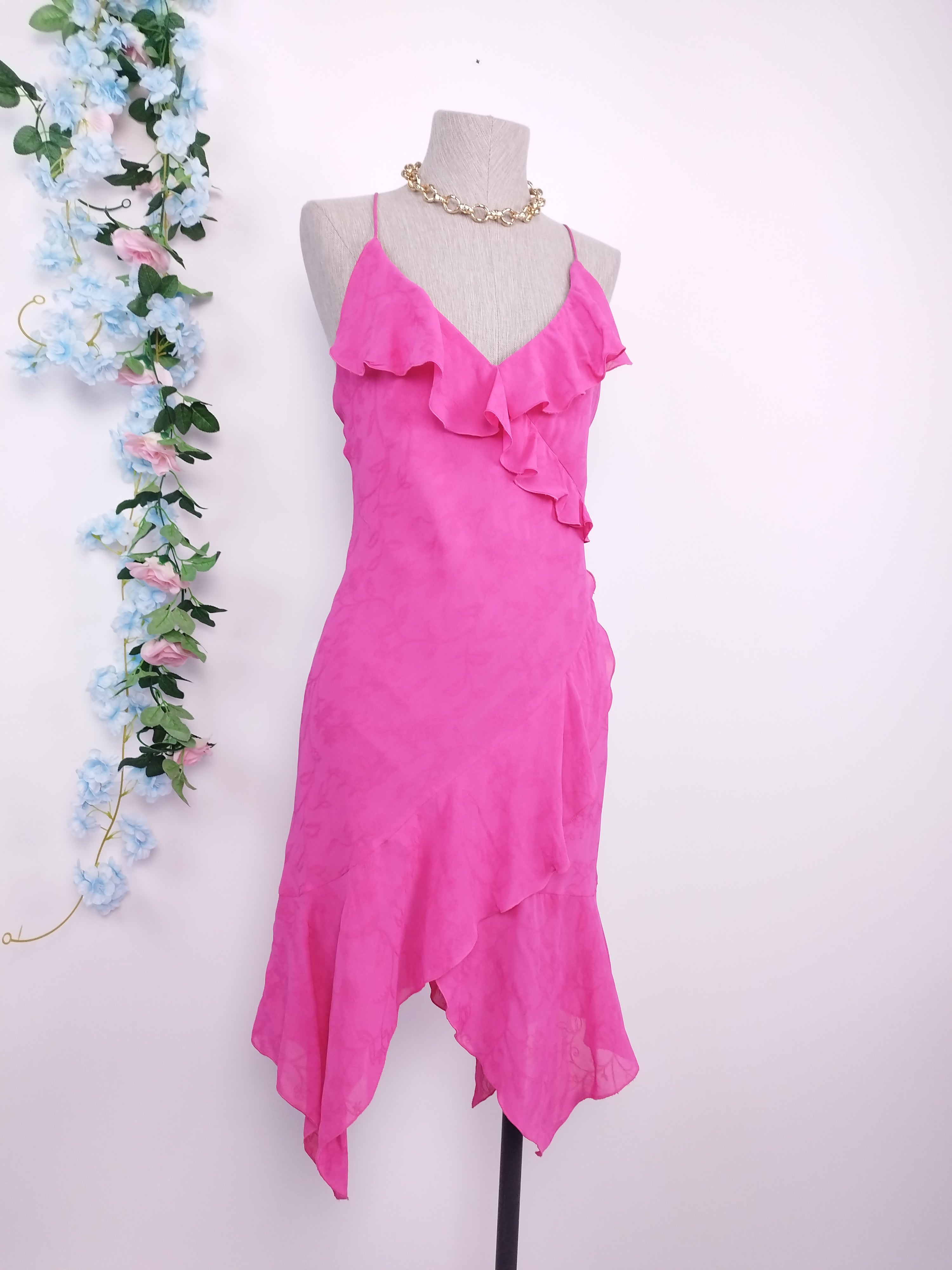 Robe lingerie asymétrique vintage années 90 à volants