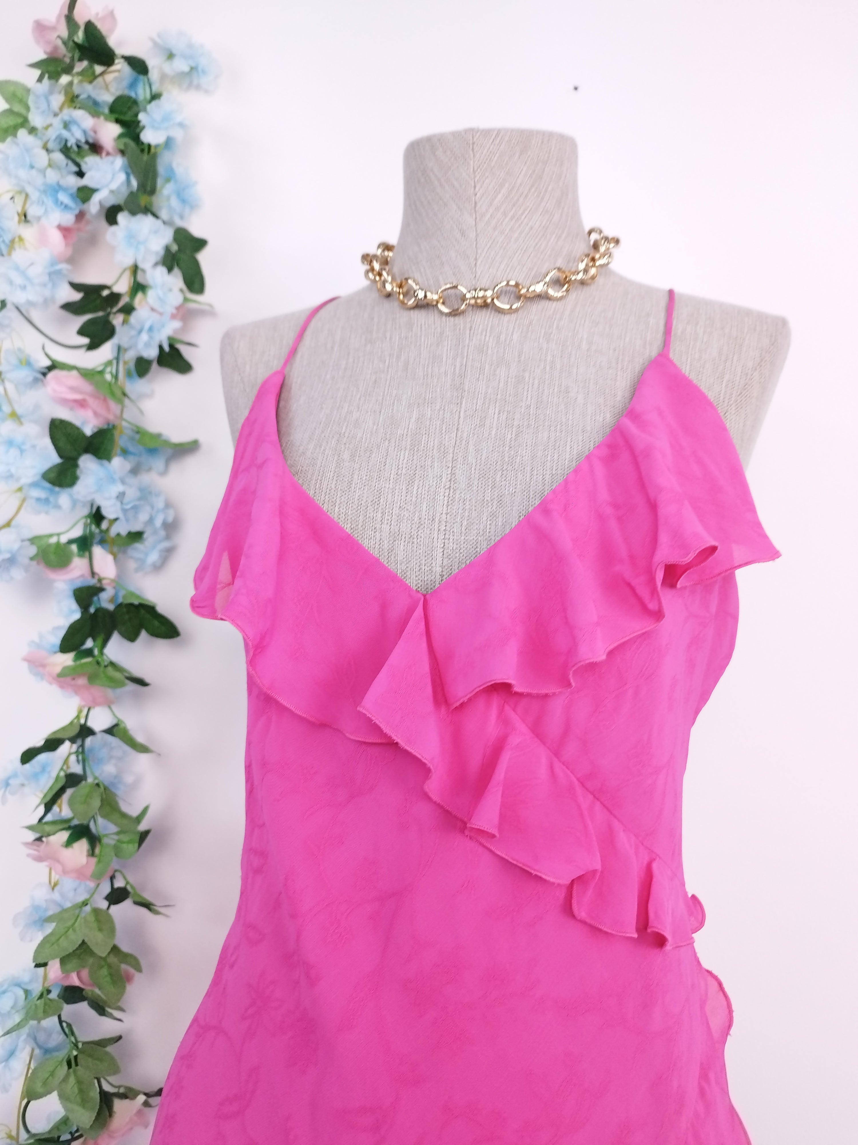 Robe lingerie asymétrique vintage années 90 à volants