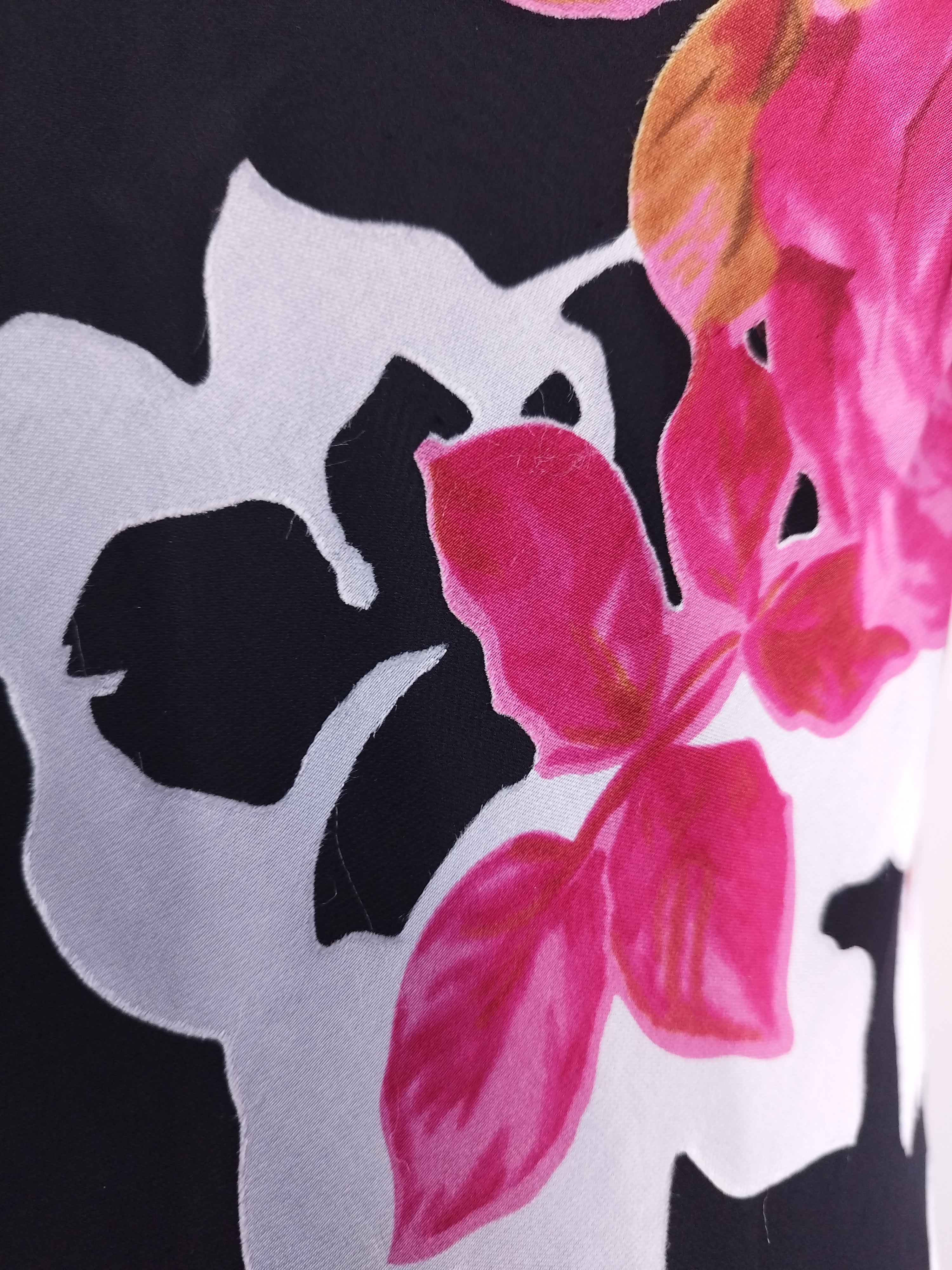 Vintage 90s Slip Dress — Floral Chiffon, Satin Appliqué & Asymmetric Ruffles