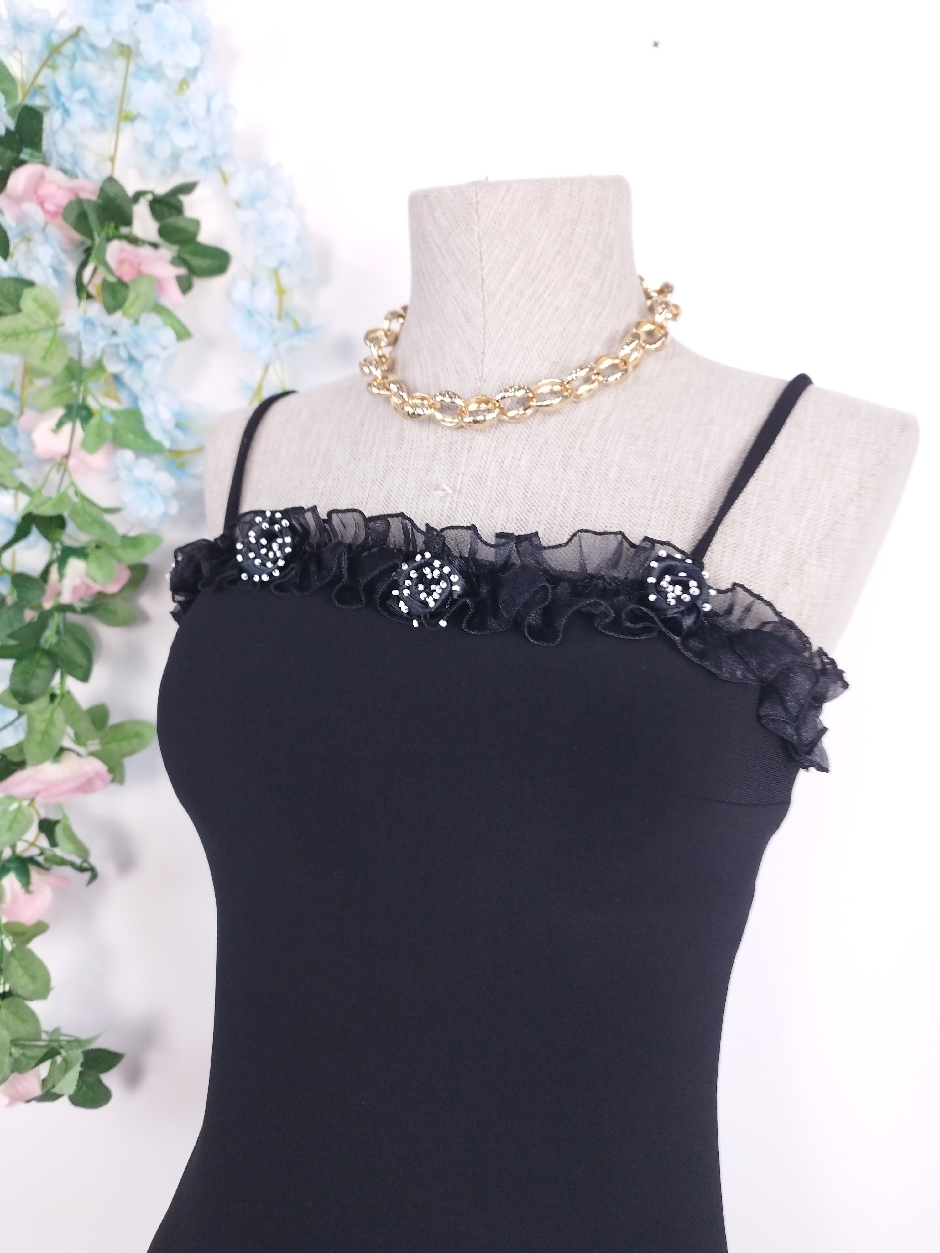 Black Y2K floral fringe dress — Vintage 2000s fairycore party