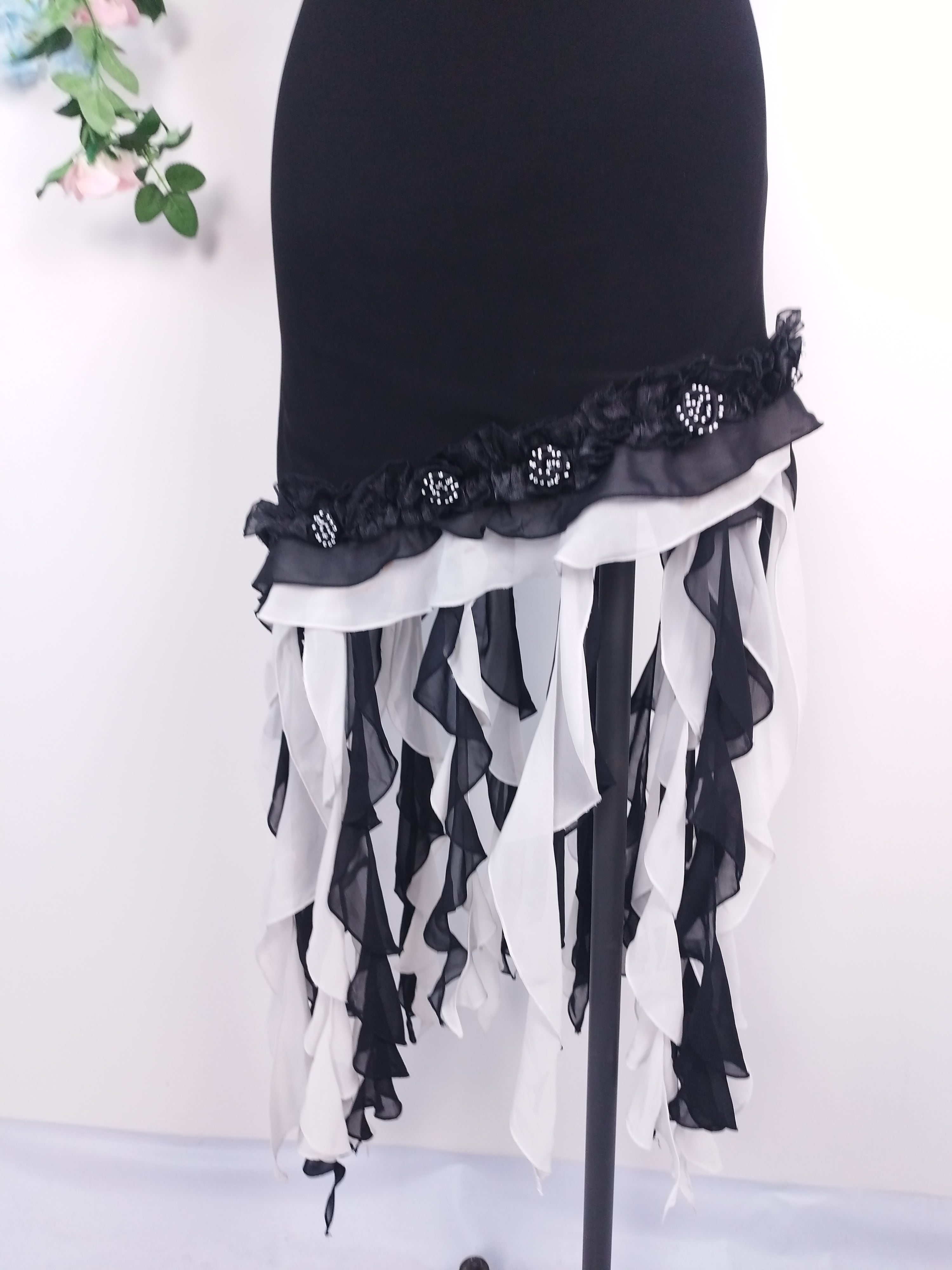 Black Y2K floral fringe dress — Vintage 2000s fairycore party