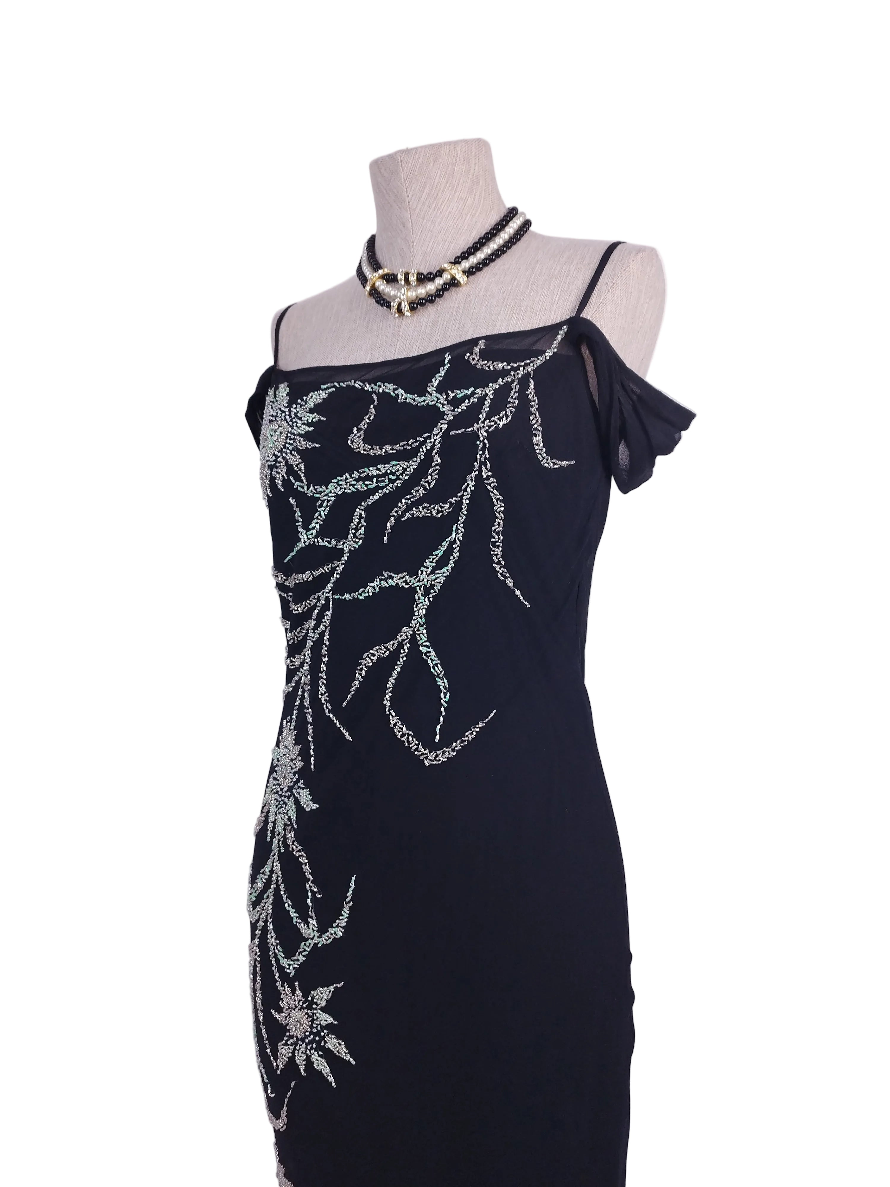 Black silk Y2K beaded dress — Vintage 2000s fairycore gala