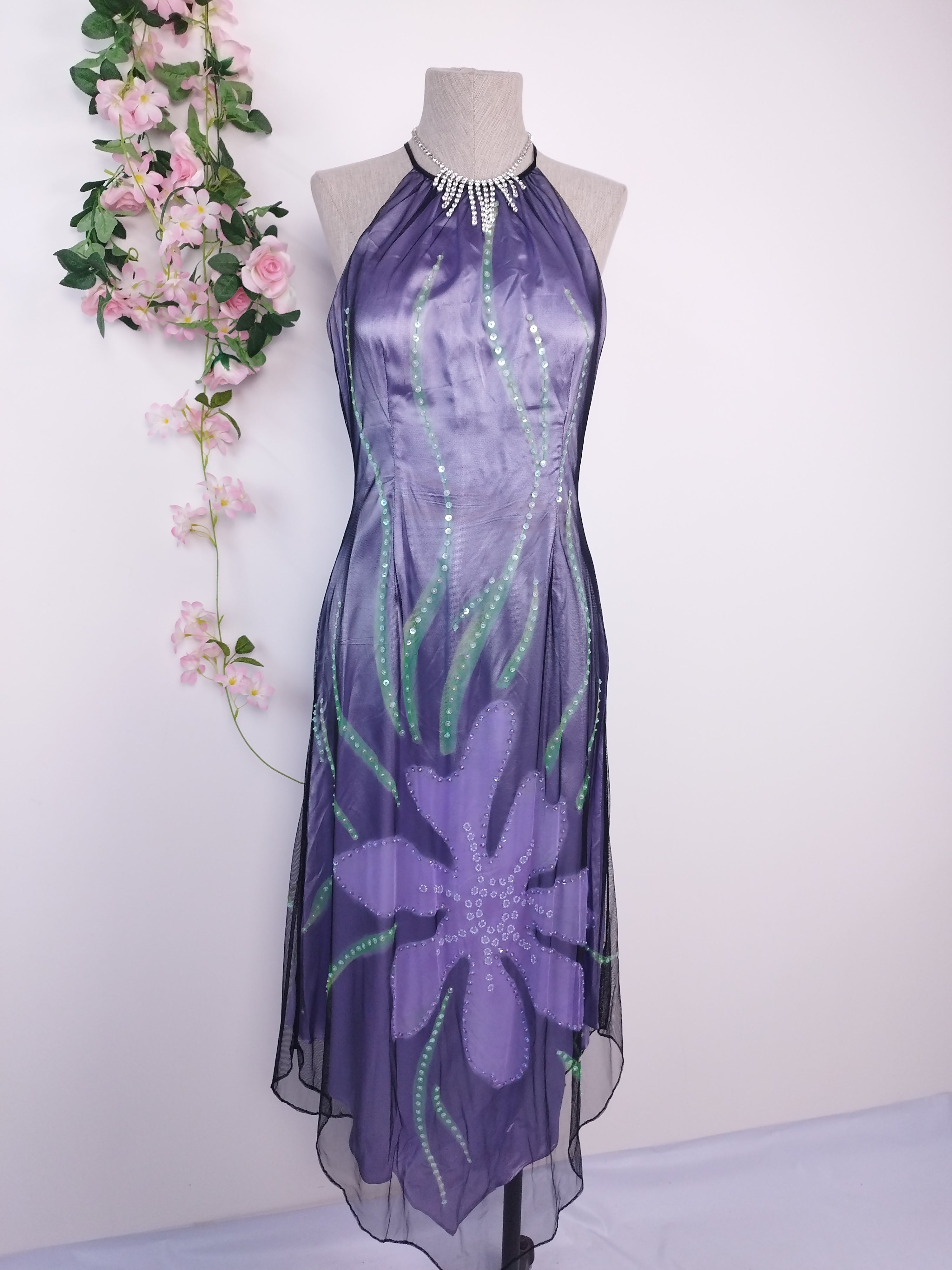 Lavender Y2K Fairycore halter dress — Vintage 2000s beaded  Evening