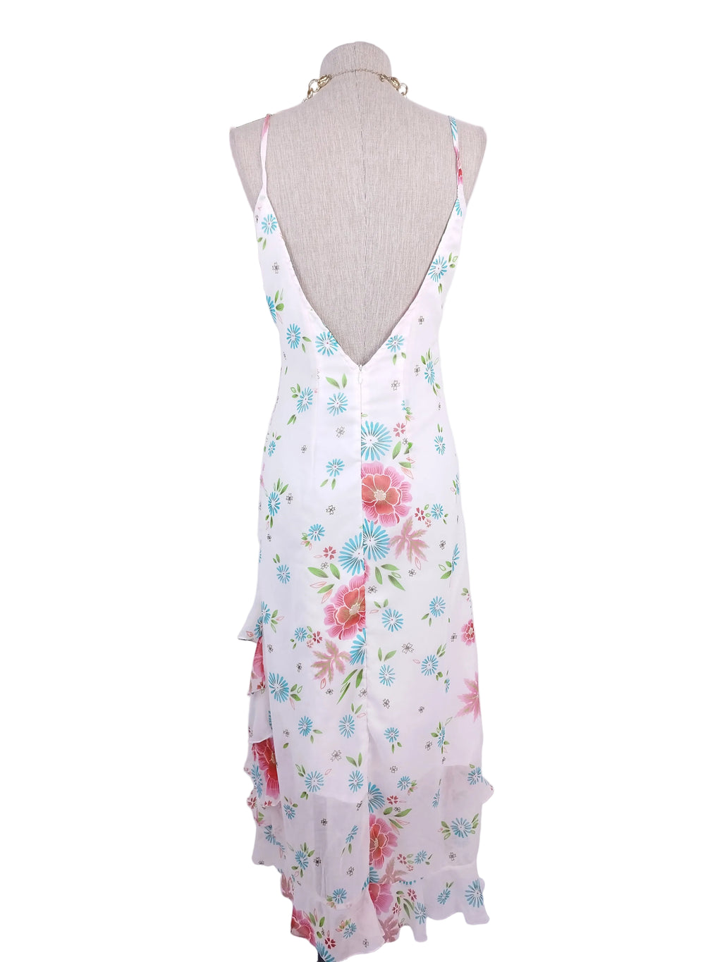 White pastel floral Y2K slip dress — Vintage 2000s boho summer