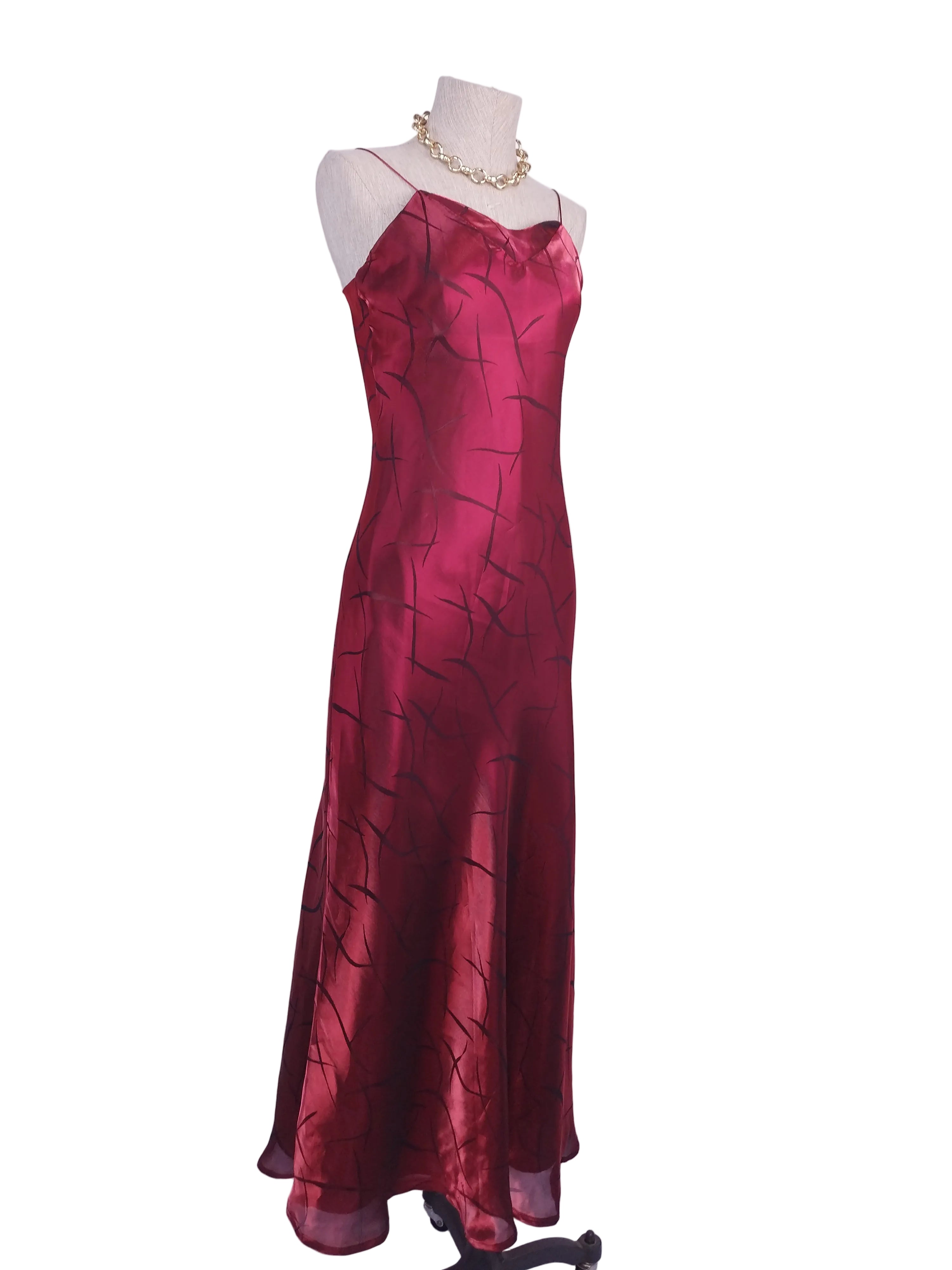 Iridescent red slip dress — Vintage 2000s lingerie-chic gala