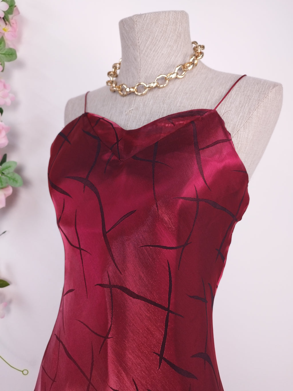 Iridescent red slip dress — Vintage 2000s lingerie-chic gala